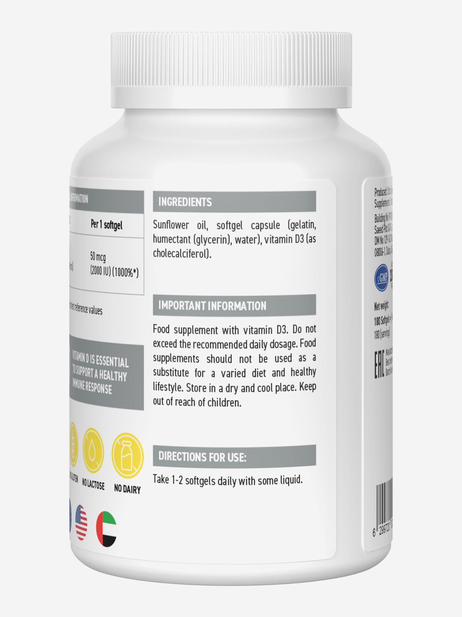 фото Витамин d3 ultrasupps, 180 шт, белый