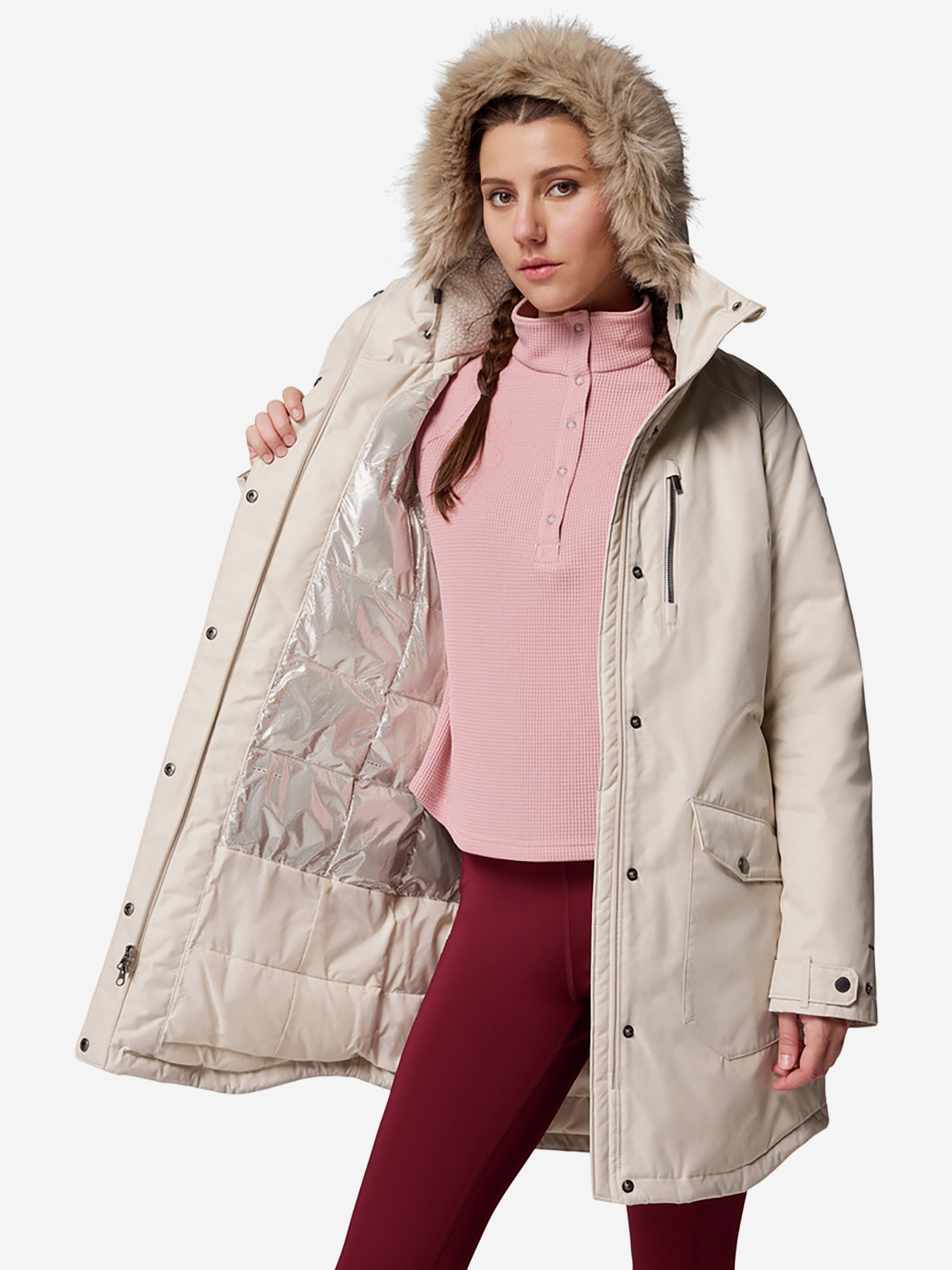 фото Парка женская columbia suttle mountain long insulated jacket, бежевый