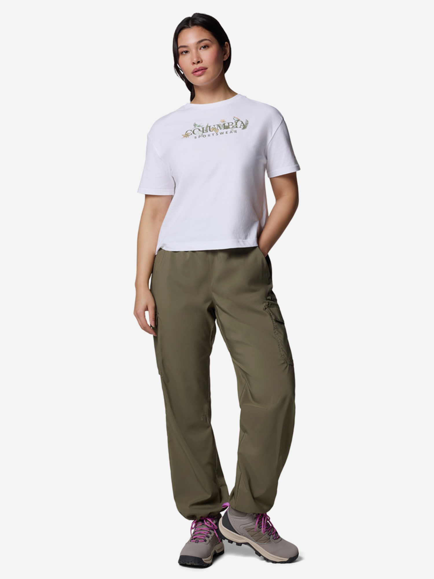 фото Футболка женская columbia rolling bend graphic relaxed crop ss, белый