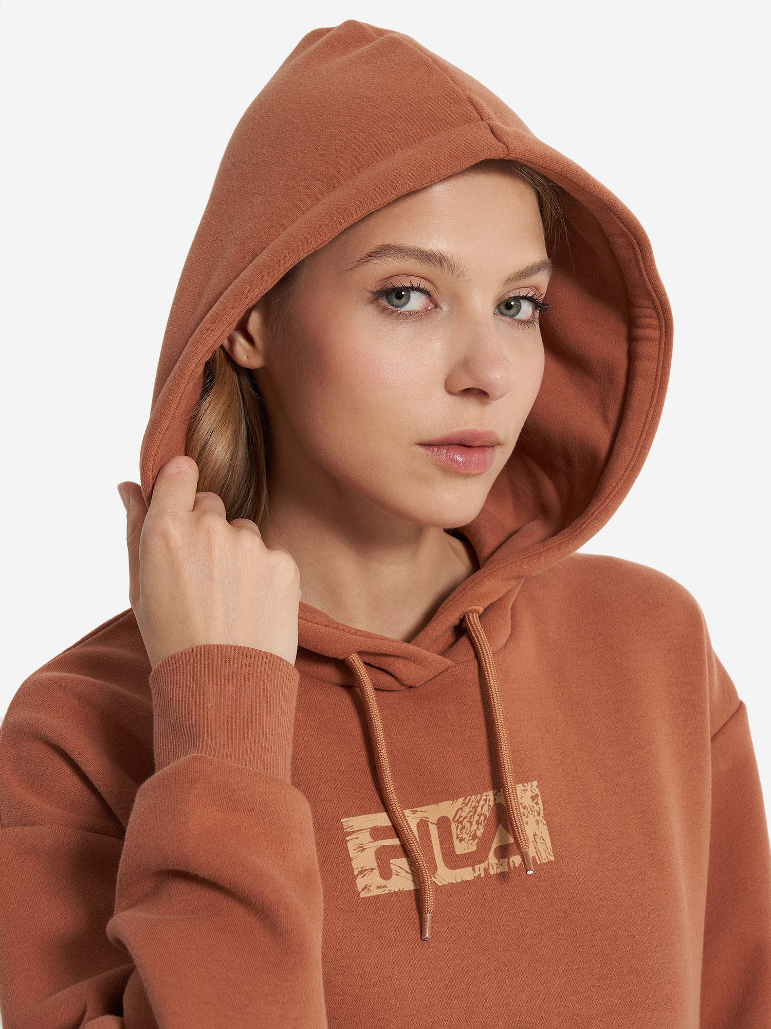 фото Худи женское оверсайз fila, коричневый