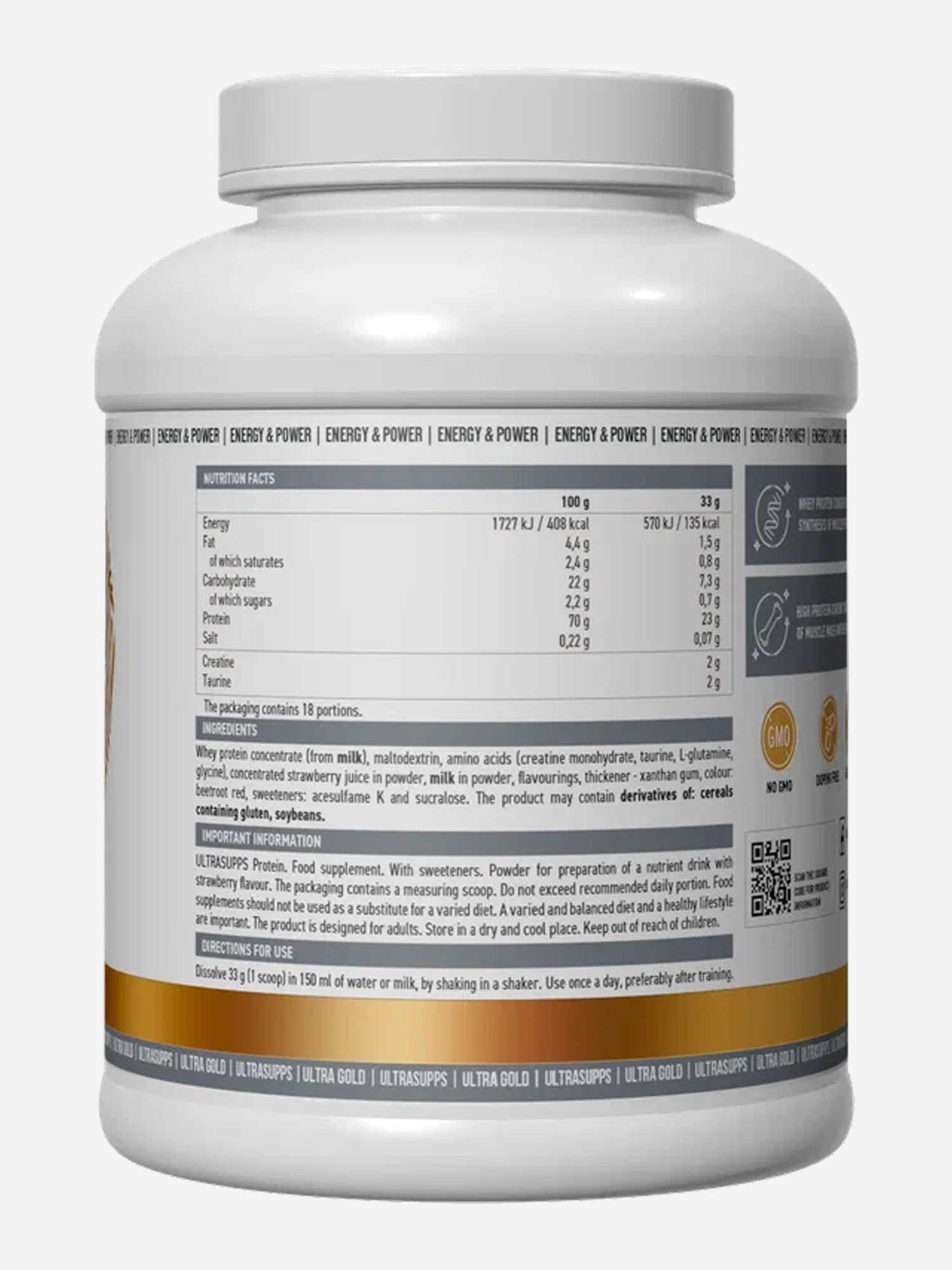 фото Протеин ultrasupps ultra gold "клубника", 600 г, белый