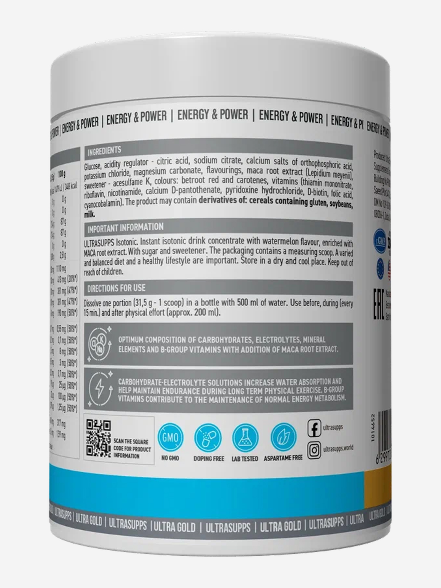 фото Изотоник ultrasupps ultra gold "арбуз", 500 г, белый