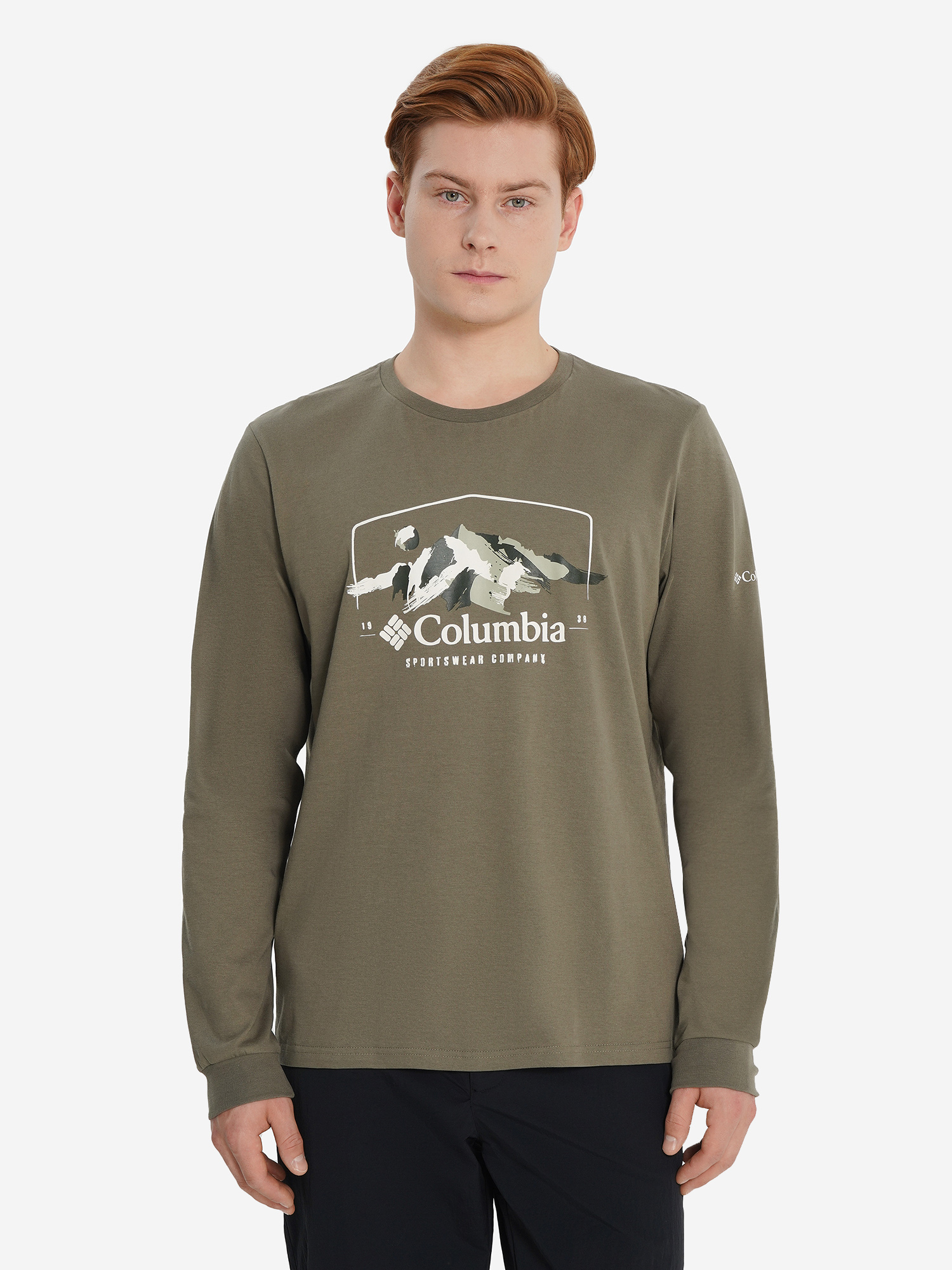 фото Лонгслив мужской columbia csc seasonal logo ls tee, зеленый