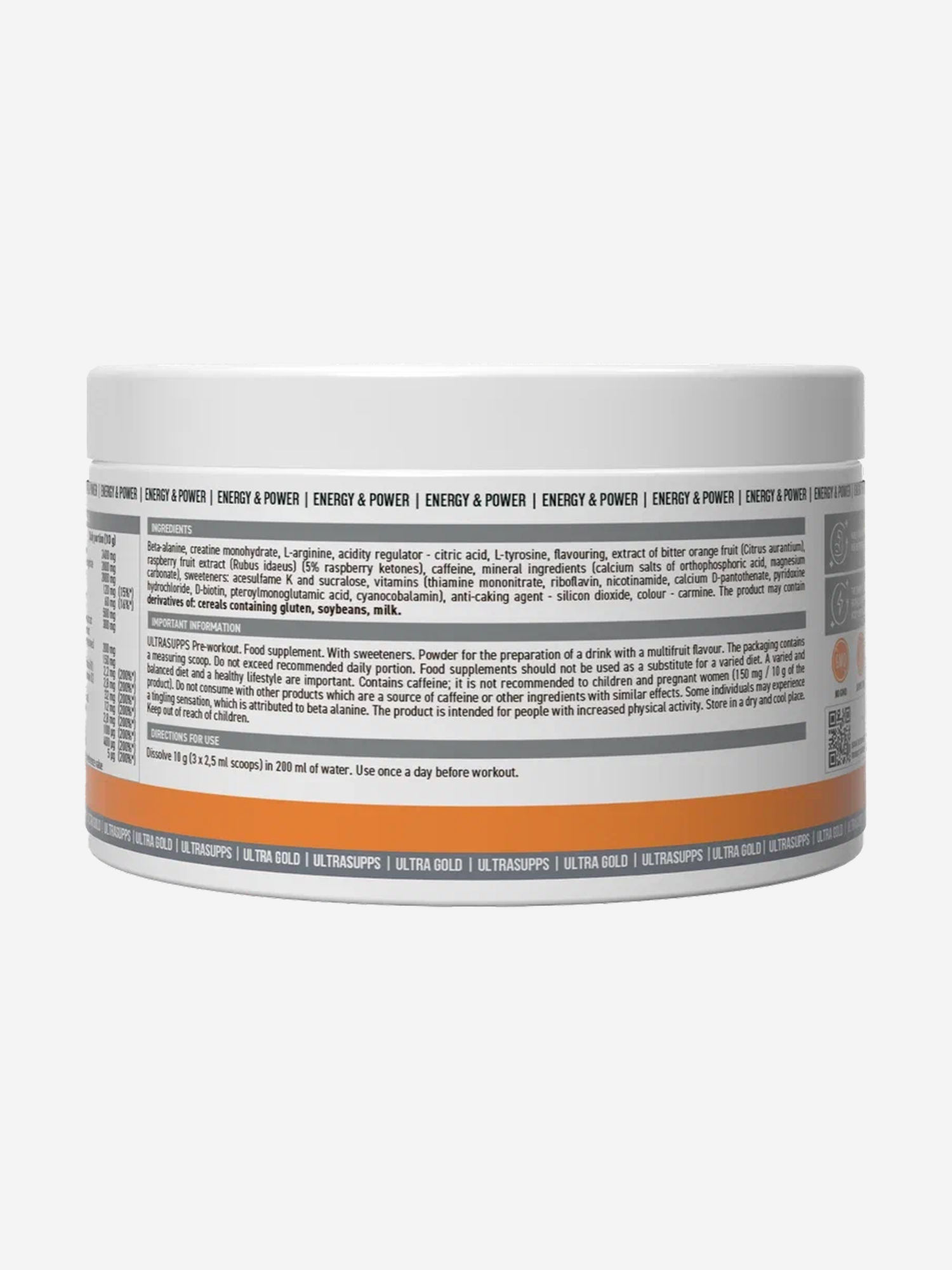 фото Предтренировочный комплекс ultrasupps "мультифрукт", 200 г, белый