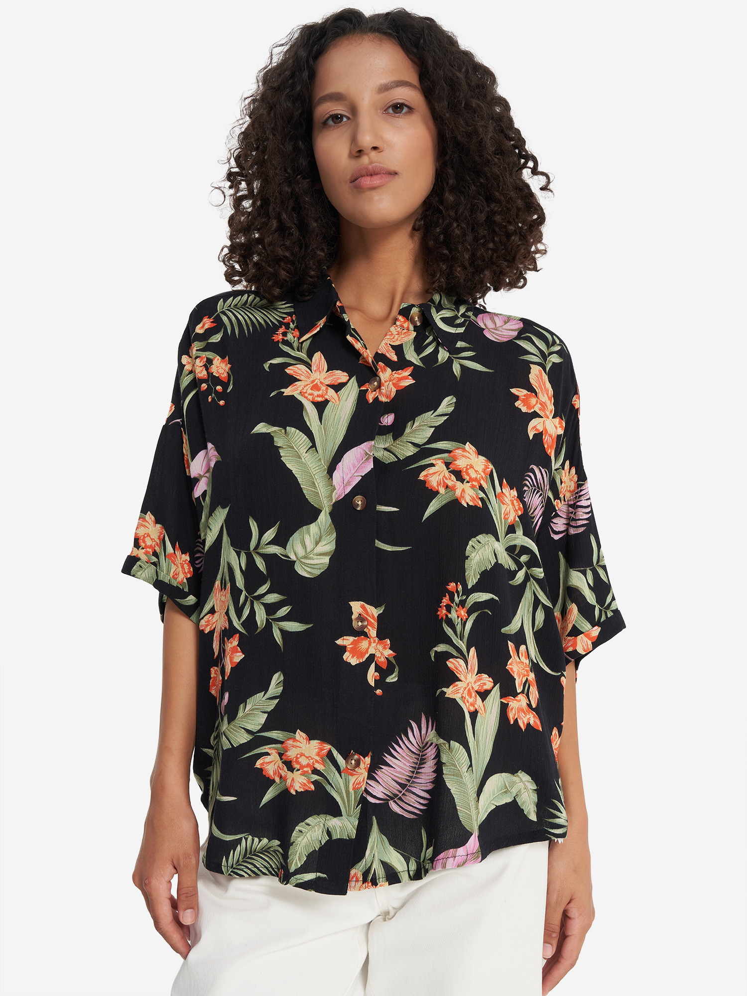 фото Рубашка с коротким рукавом женская roxy beach nostalgia crinkle, мультицвет