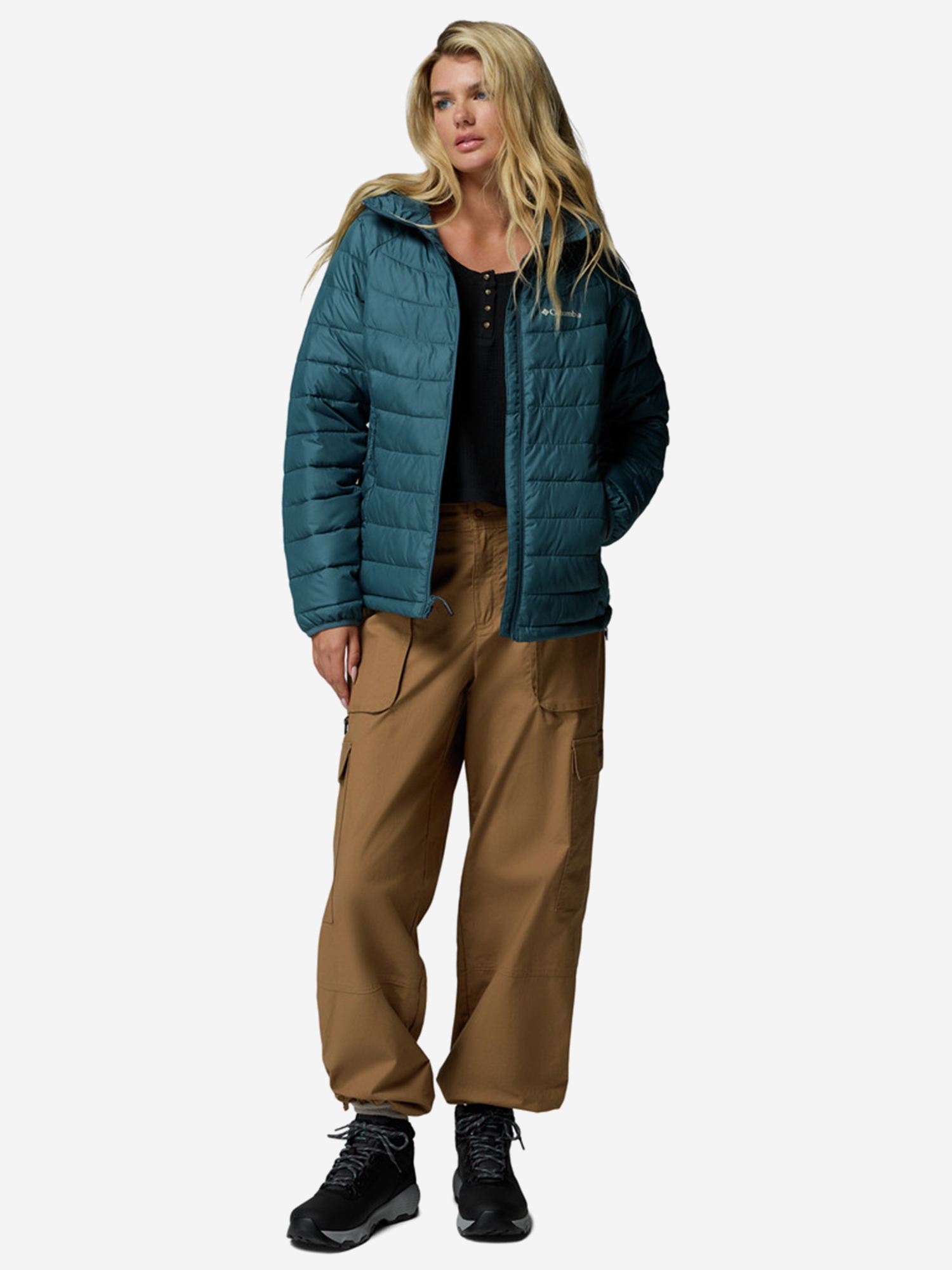 фото Пуховик женский columbia powder lite ii hooded jacket, голубой