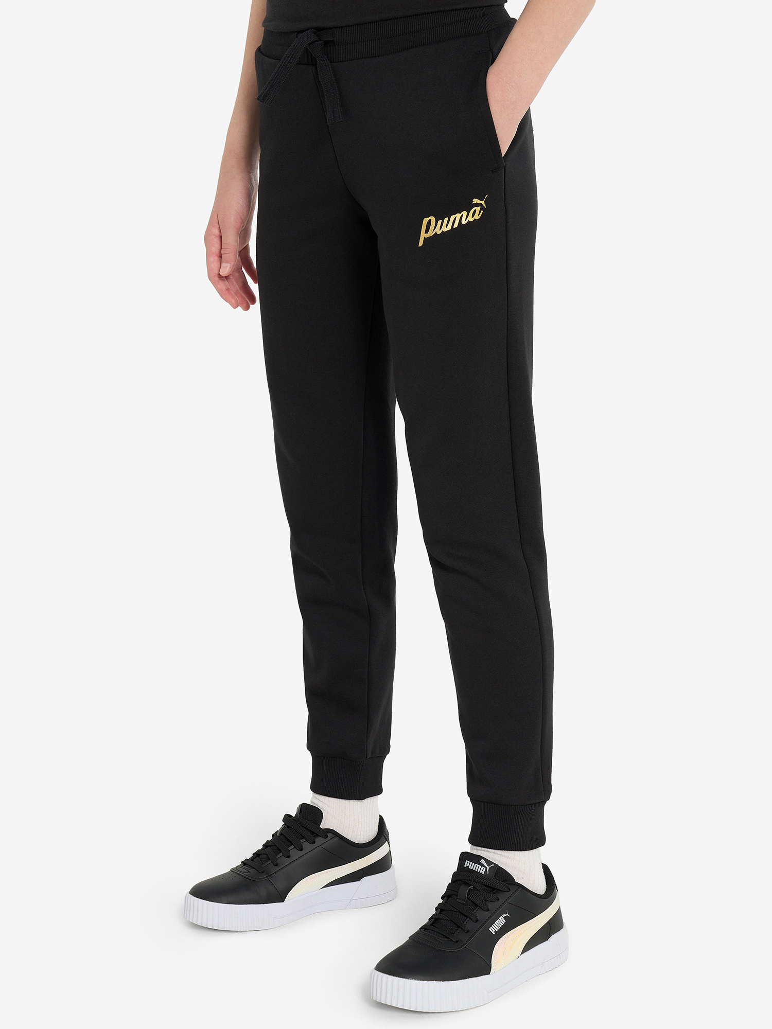 фото Брюки для девочек puma ess+ script metallic, черный