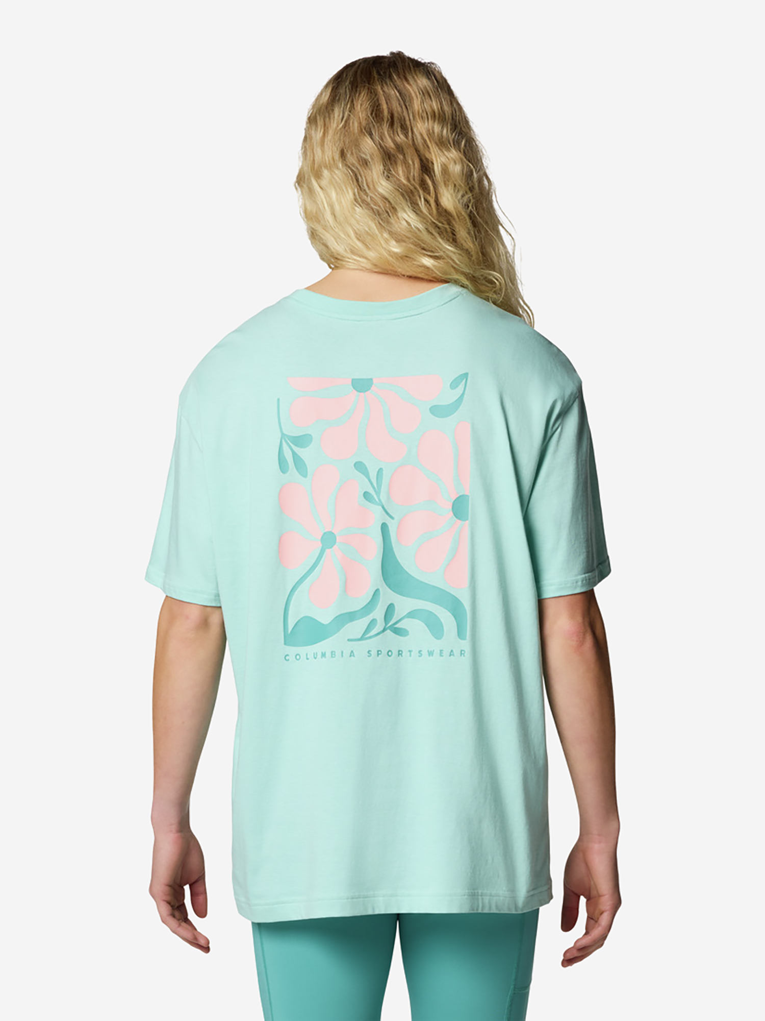 фото Футболка женская оверсайз columbia rolling bend graphic oversized tee, голубой