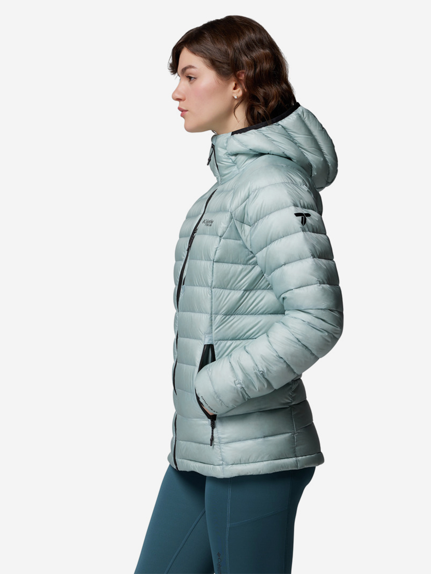 фото Пуховик женский columbia arctic crest down hooded jacket, голубой