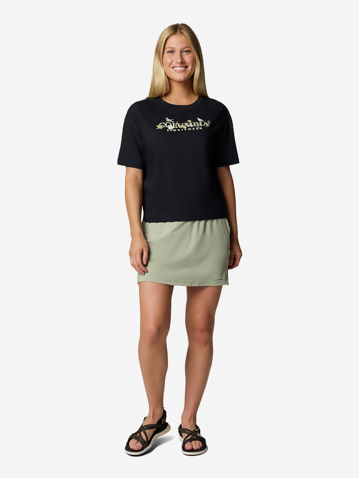 фото Футболка женская columbia rolling bend graphic relaxed crop ss, черный
