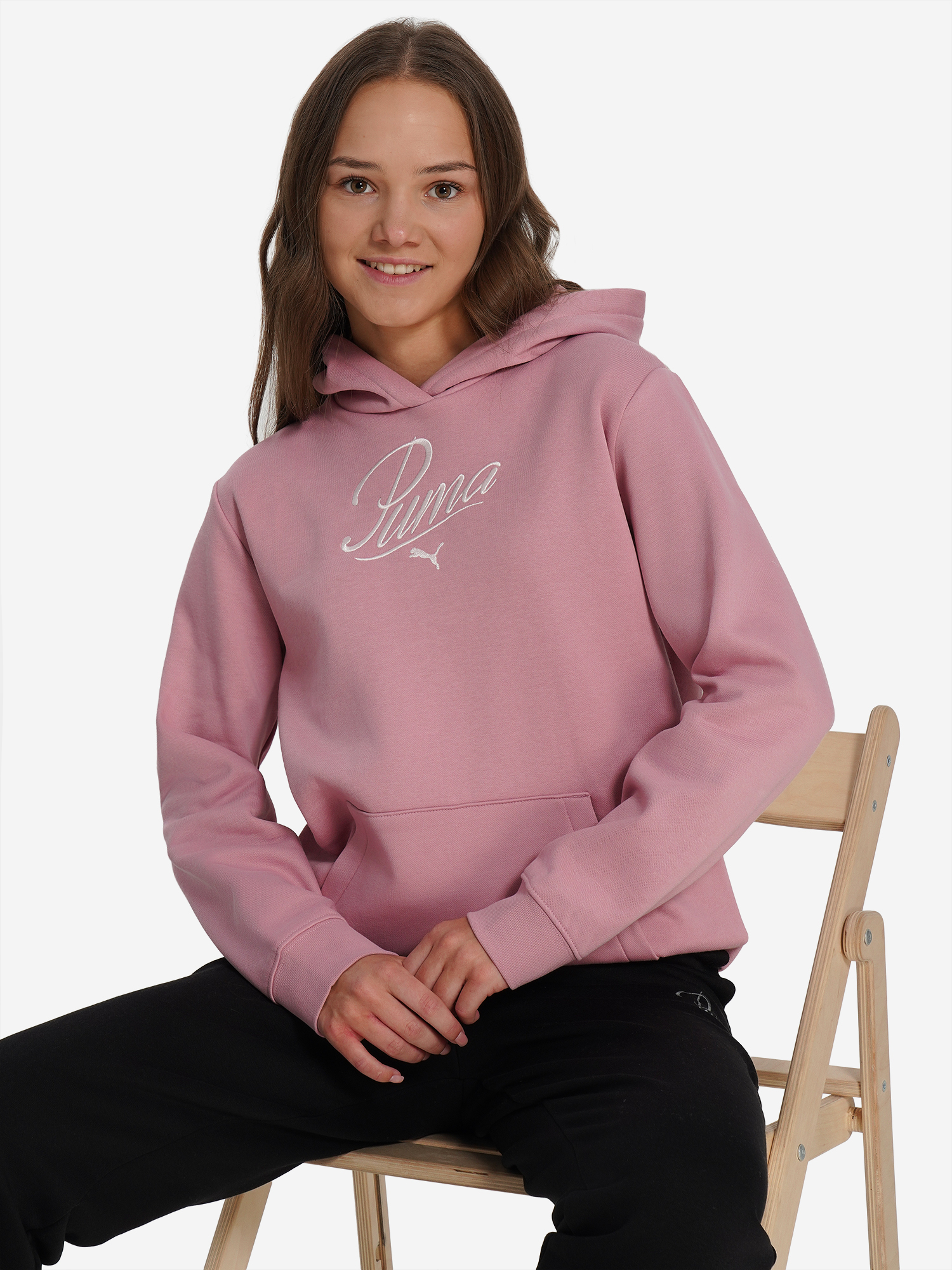 фото Худи для девочек puma script, розовый
