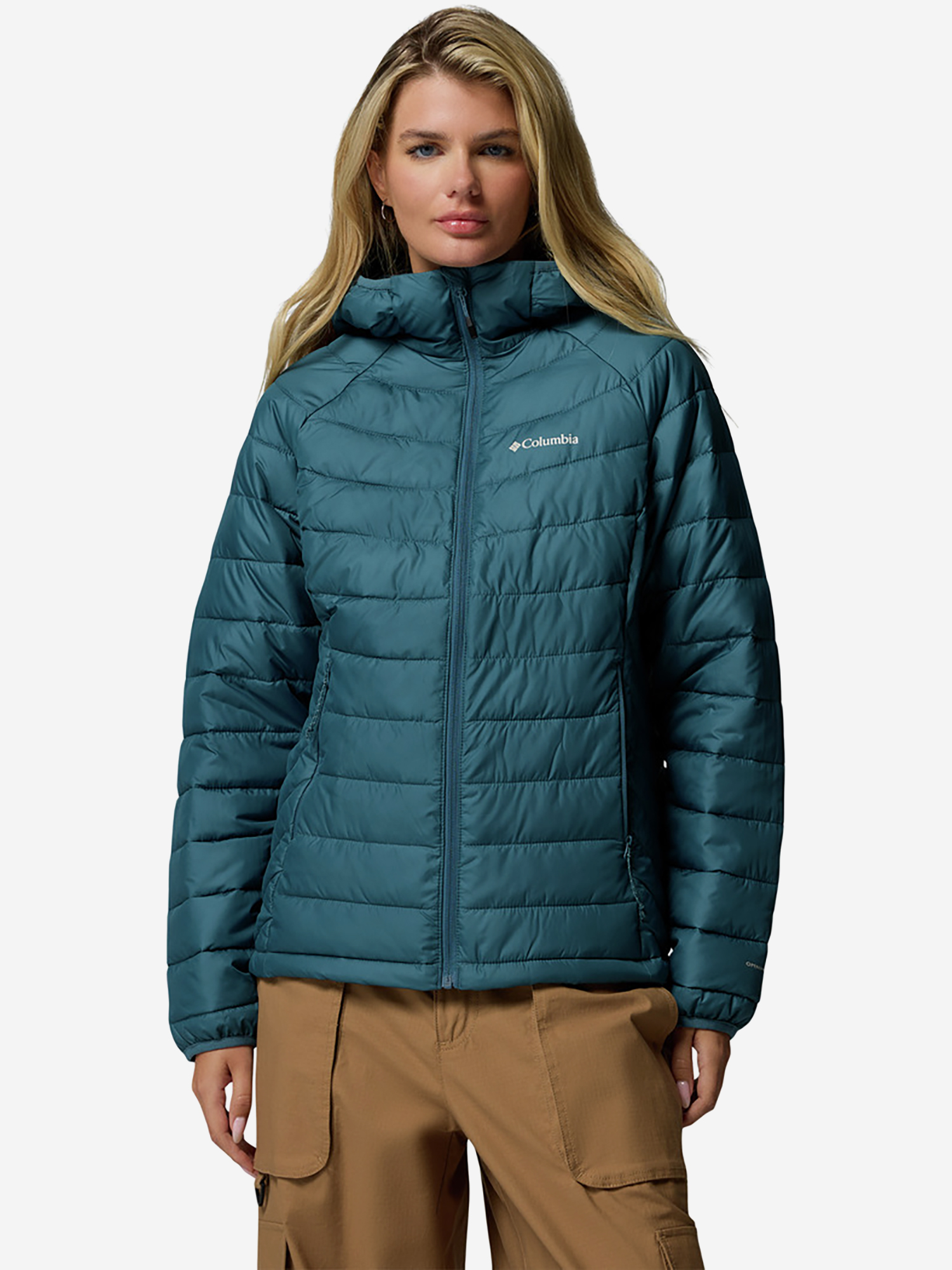 фото Пуховик женский columbia powder lite ii hooded jacket, голубой