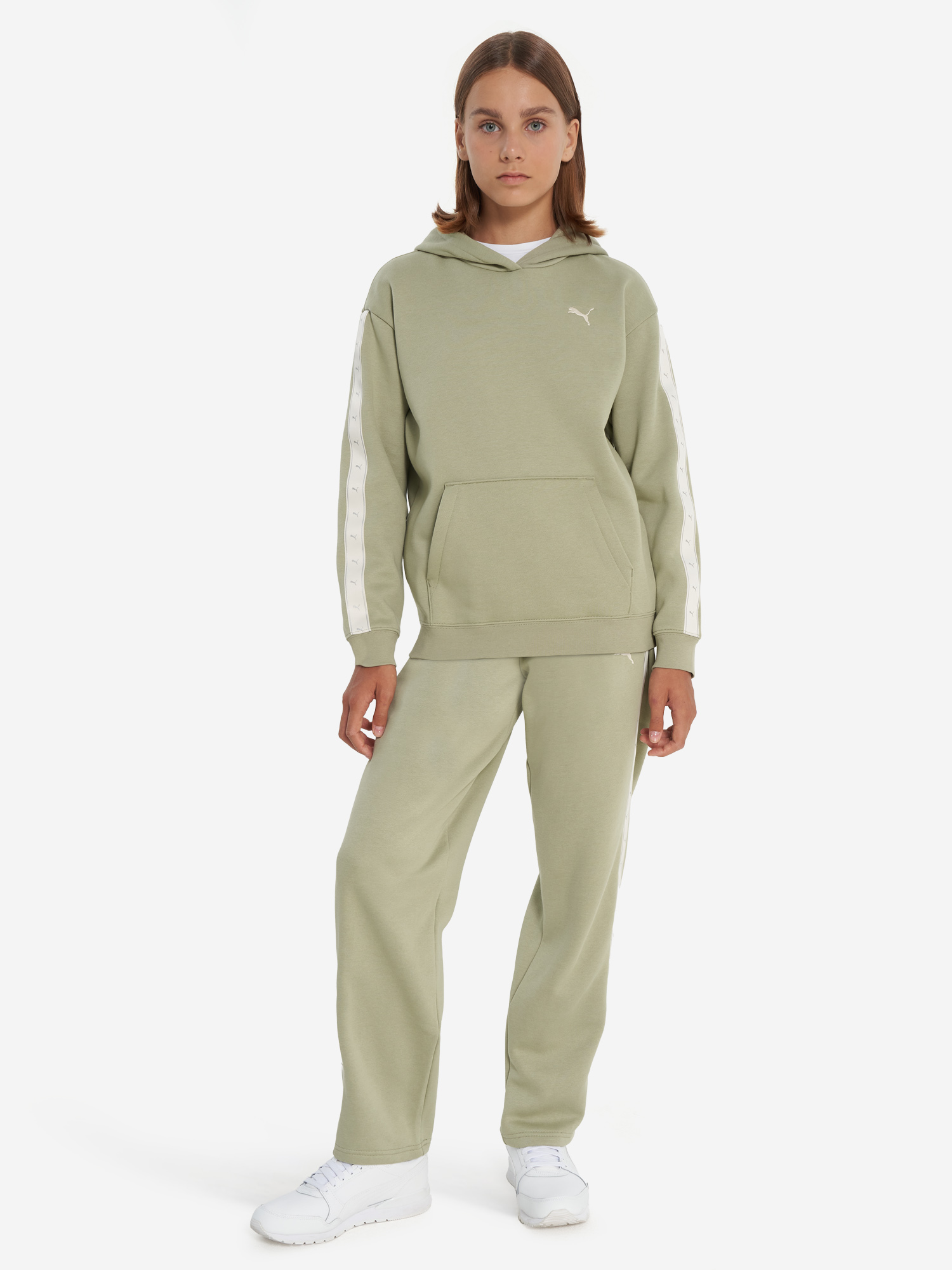 фото Худи для девочек puma tape relaxed, зеленый
