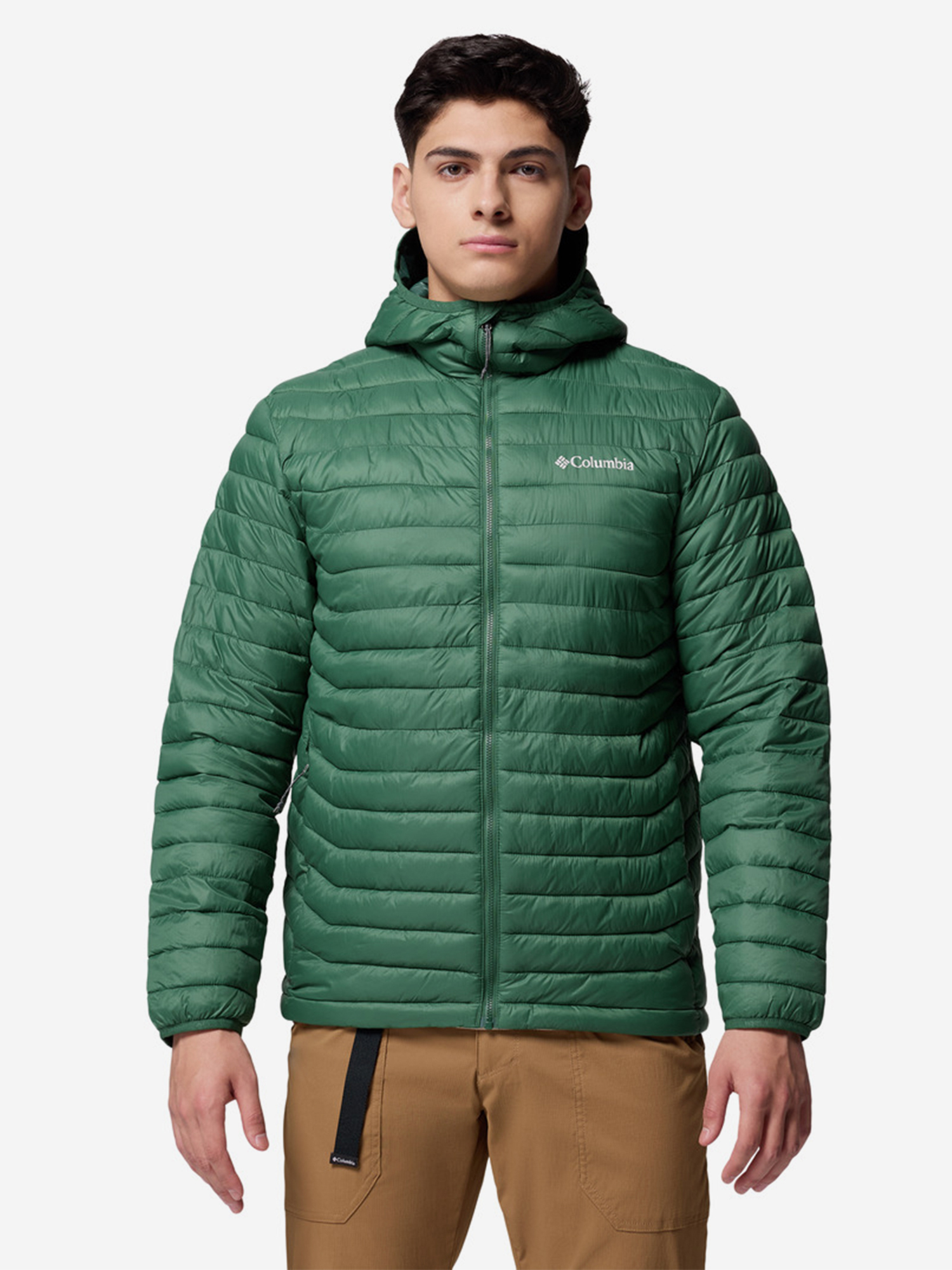 фото Куртка утепленная мужская columbia powder pass hooded jacket, зеленый