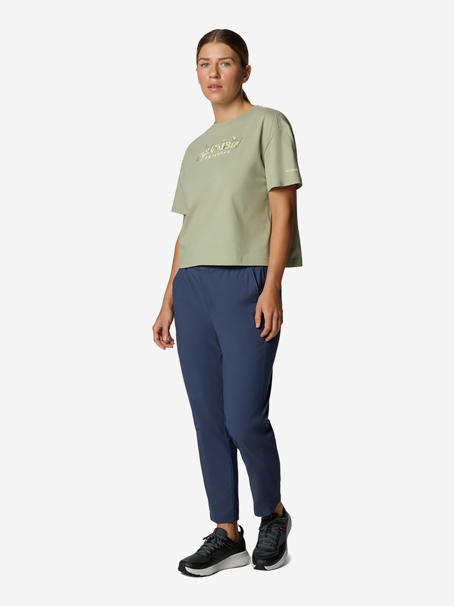 фото Футболка женская columbia rolling bend graphic relaxed crop ss, зеленый