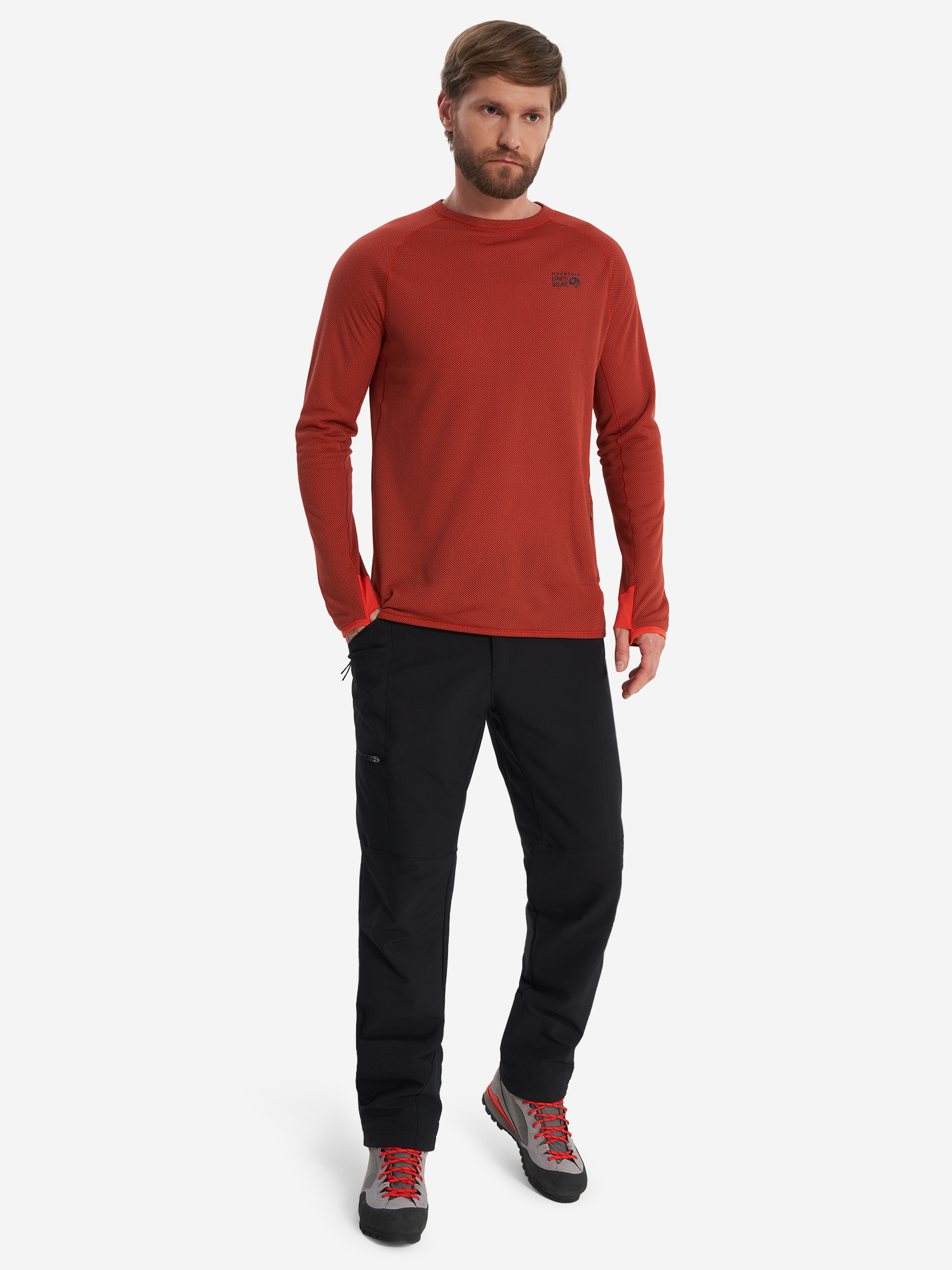 фото Лонгслив мужской mountain hardwear airmesh, оранжевый