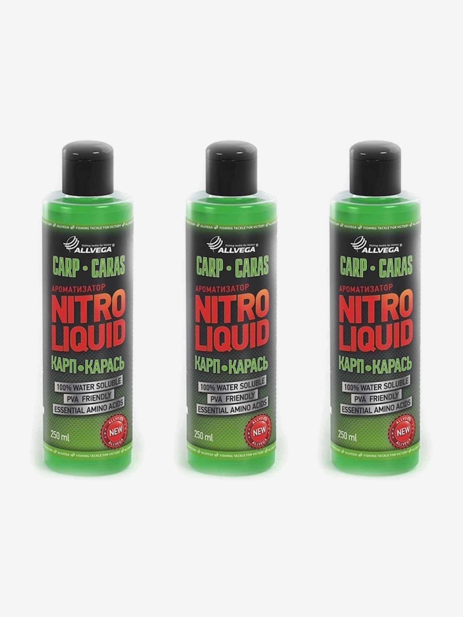 Ароматизатор жидкий для рыбалки ALLVEGA "Nitro Liquid Carp Caras", карп,карась, 3 флакона по 250 мл, Зеленый
Ароматизатор жидкий для рыбалки ALLVEGA "Nitro Liquid Carp Caras", карп,карась, 3 флакона по 250 мл, Зеленый