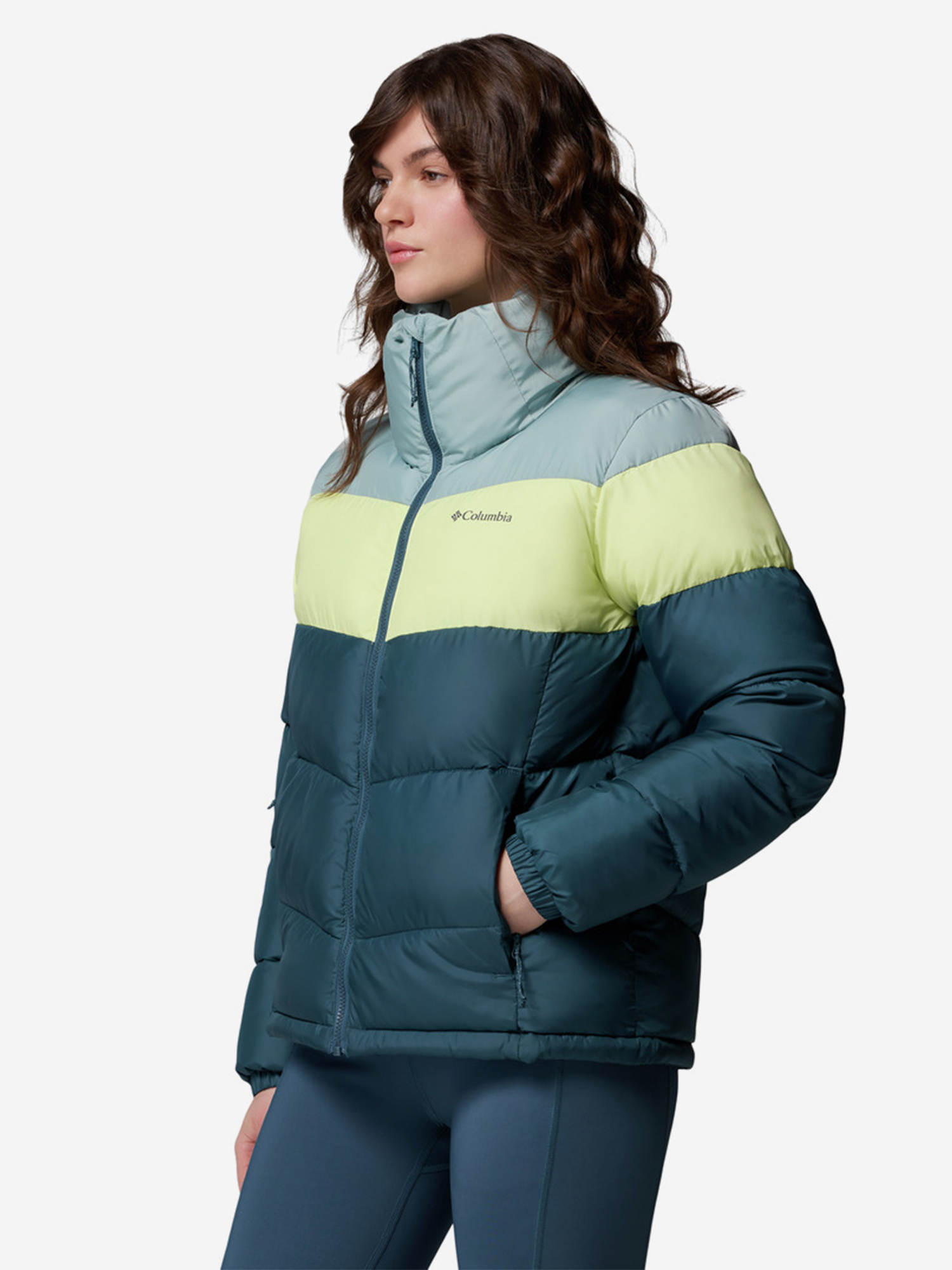 фото Куртка утепленная женская columbia puffect ii colorblock jacket, голубой
