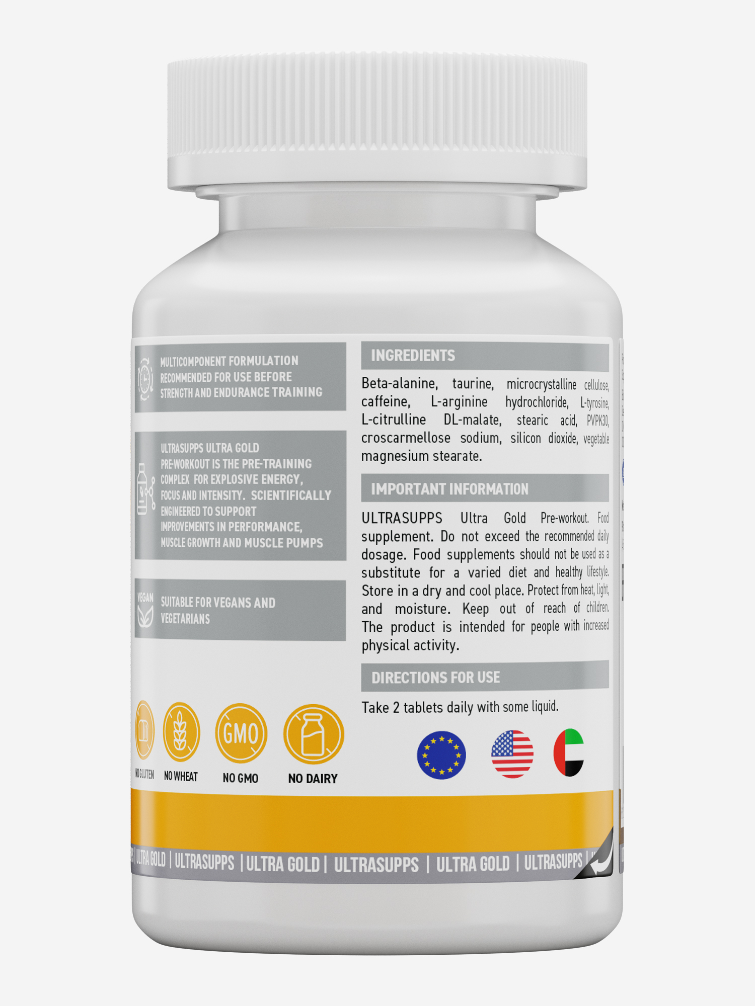 фото Предтренировочный комплекс ultrasupps ultra gold, 90 шт, белый