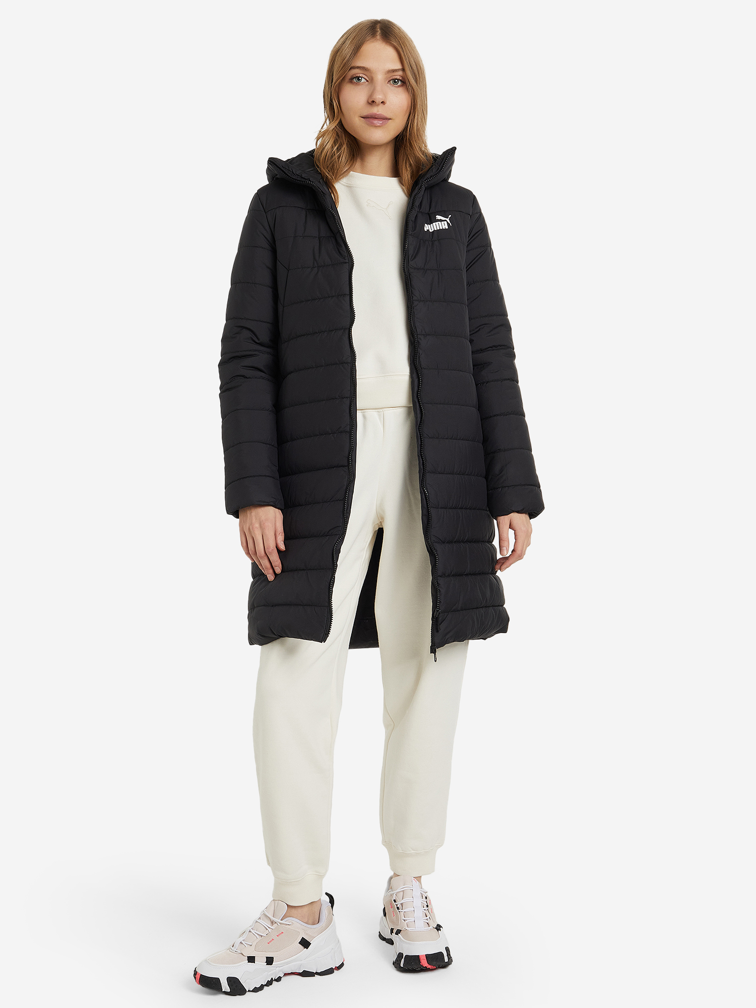 фото Куртка удлиненная женская puma ess hooded padded, черный
