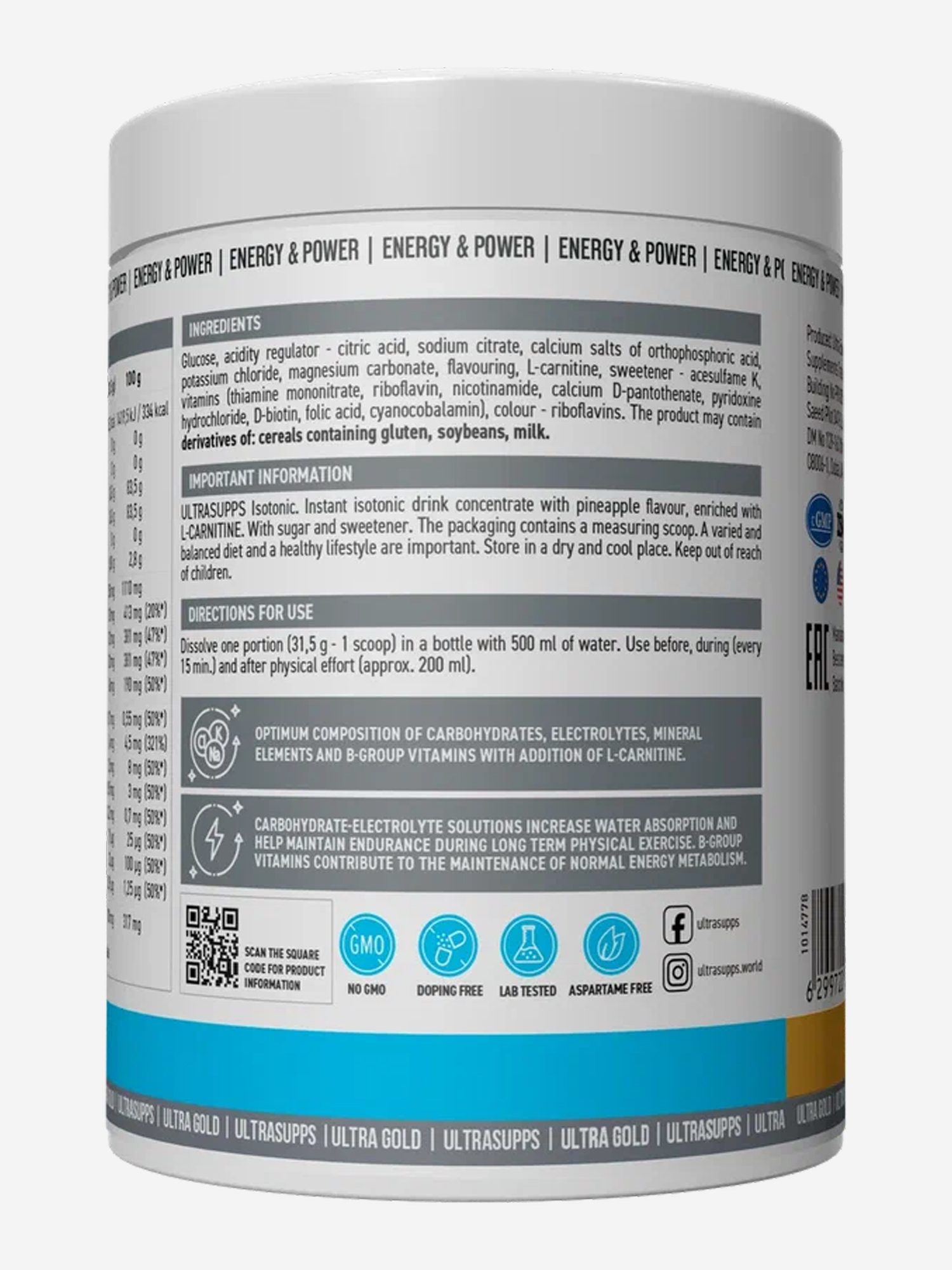 фото Изотоник ultrasupps ultra gold "ананас", 500 г, белый