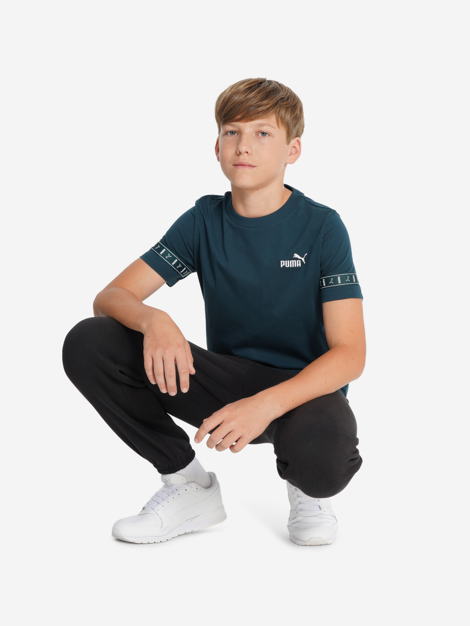 фото Футболка для мальчиков puma tape layout, зеленый