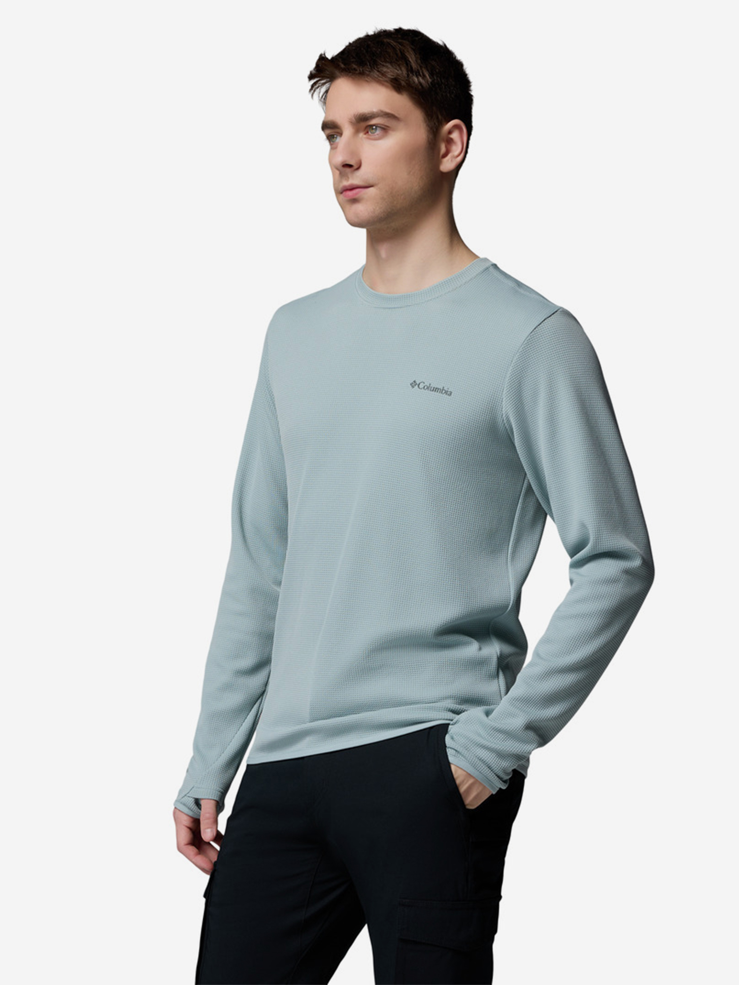 фото Лонгслив мужской columbia tech trail utility warm ls crew, голубой