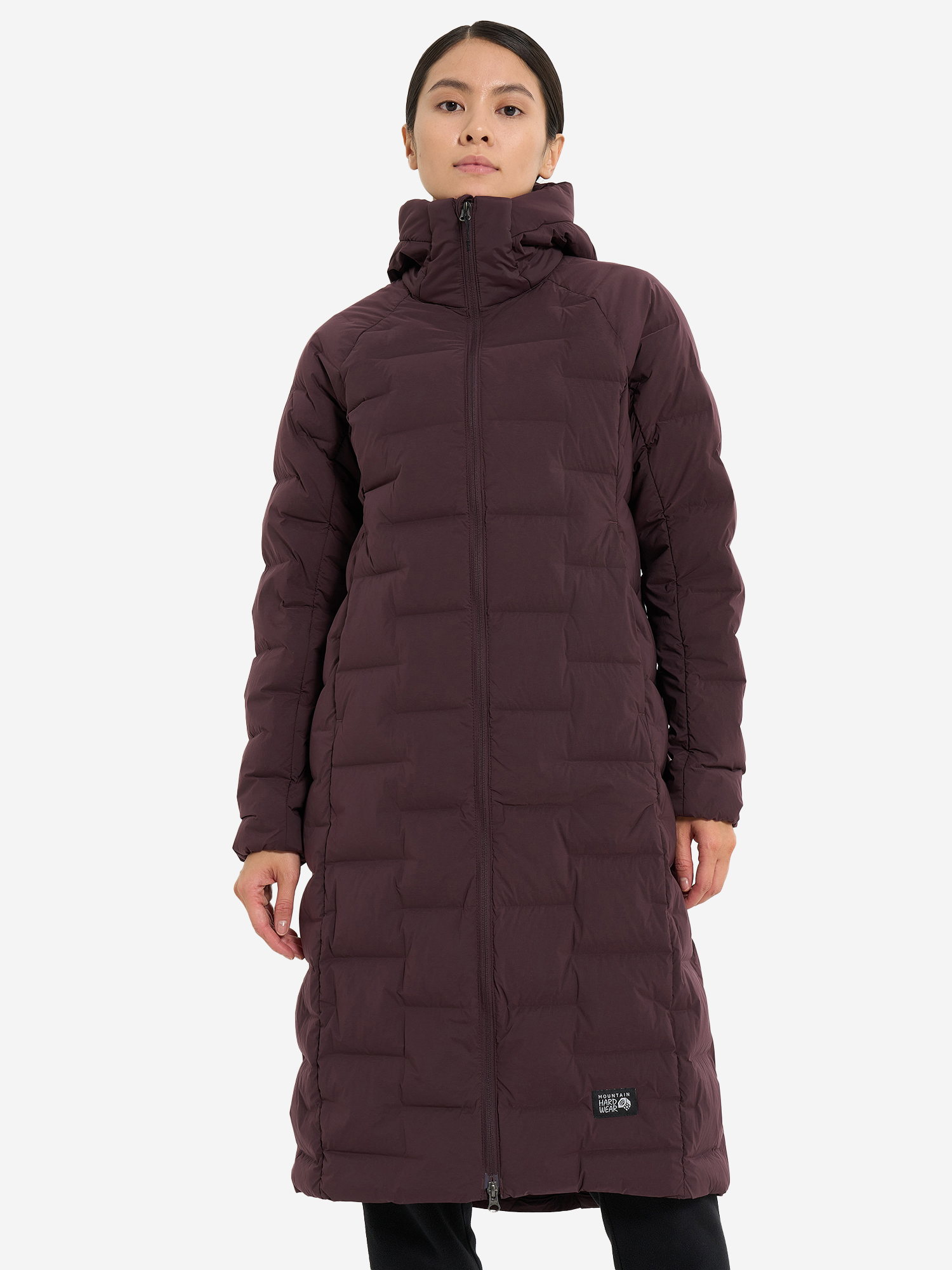 фото Пальто пуховое женское mountain hardwear stretchdown, фиолетовый