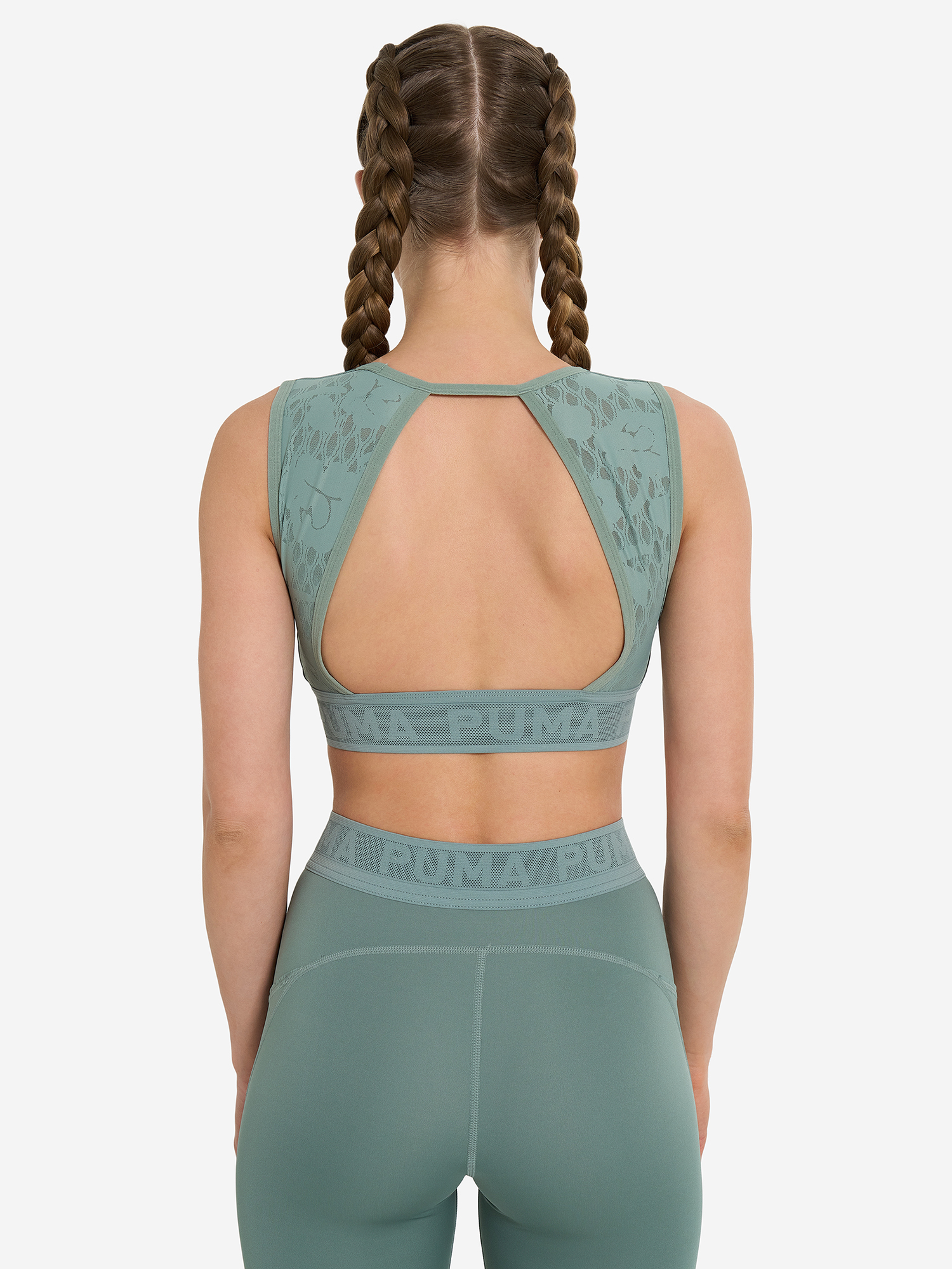 фото Топ бра спортивный puma move lace bra, зеленый