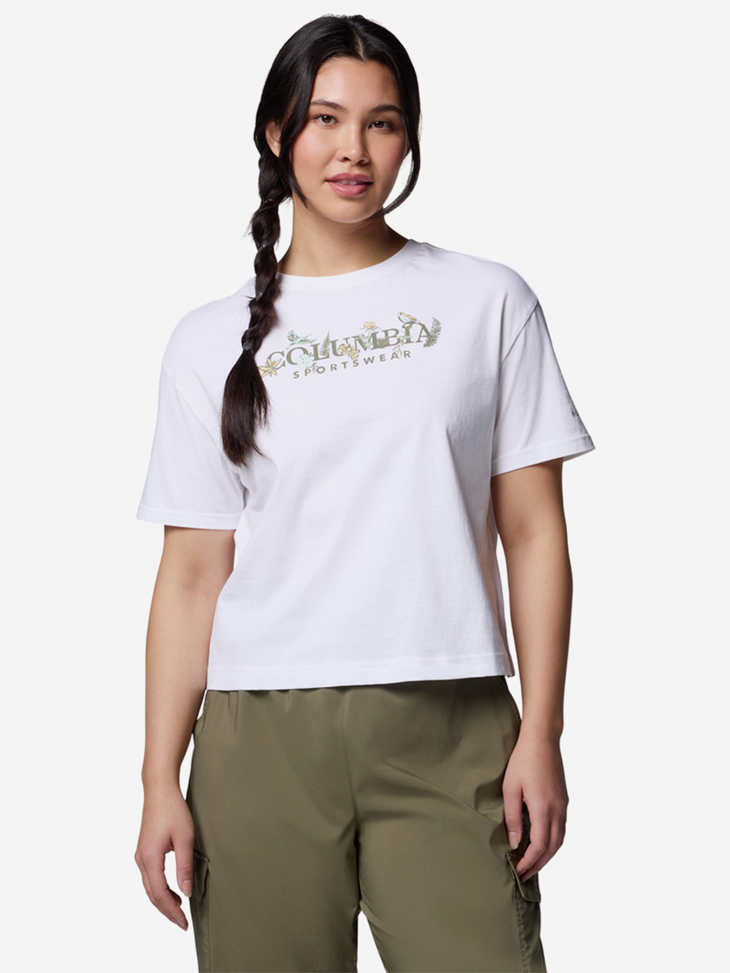 фото Футболка женская columbia rolling bend graphic relaxed crop ss, белый