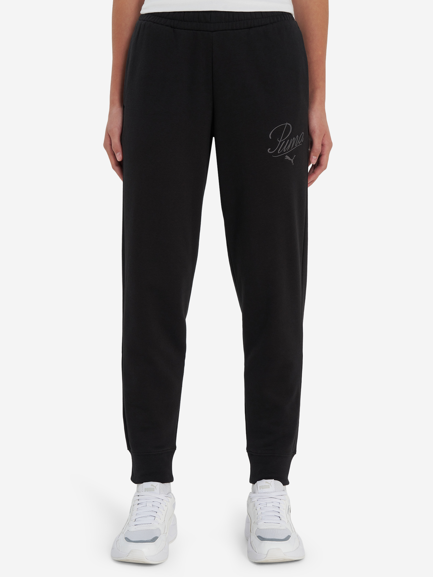 фото Брюки флисовые женские puma ess script, черный