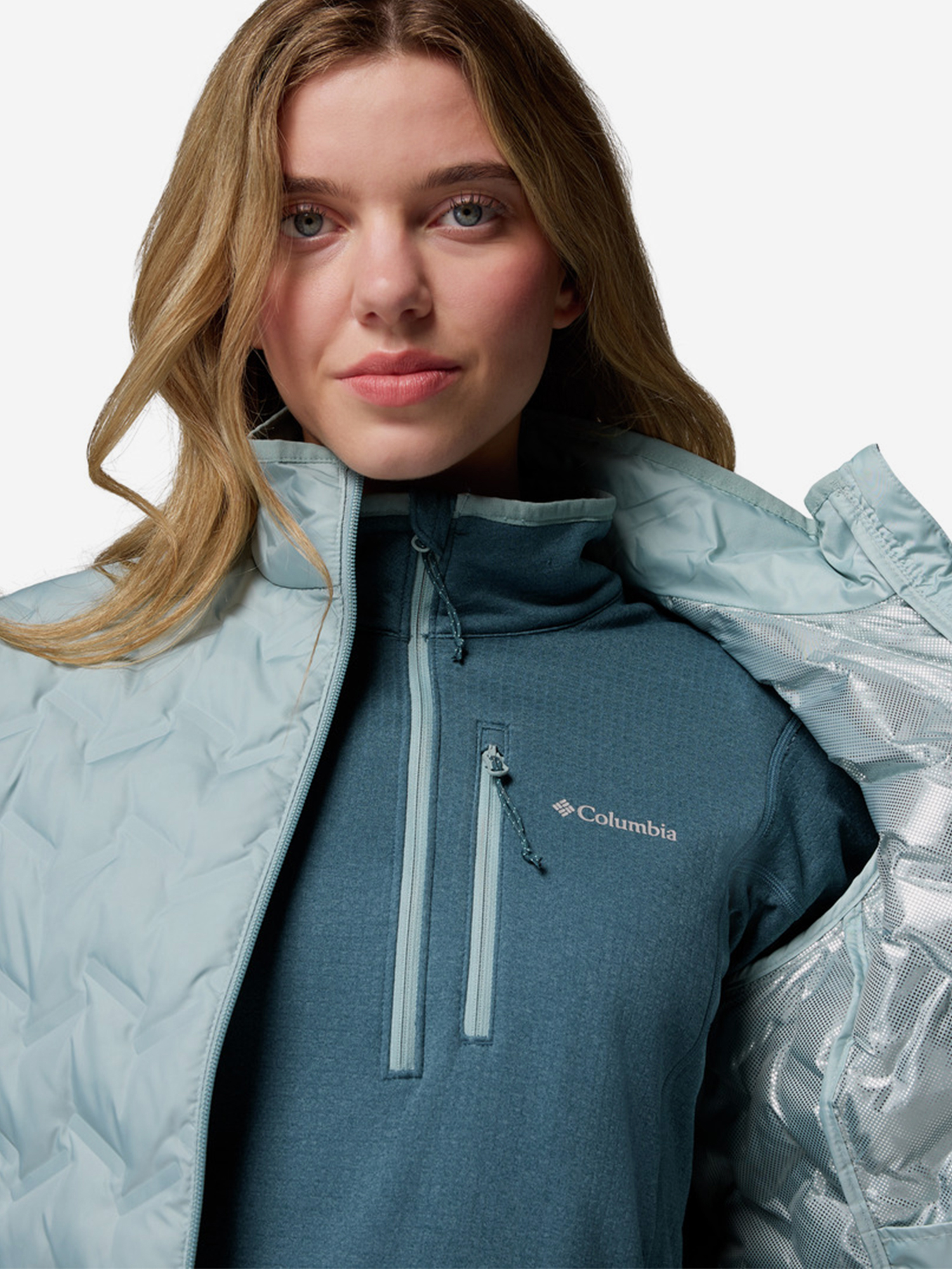 фото Пуховик женский columbia delta ridge ii down jacket, голубой