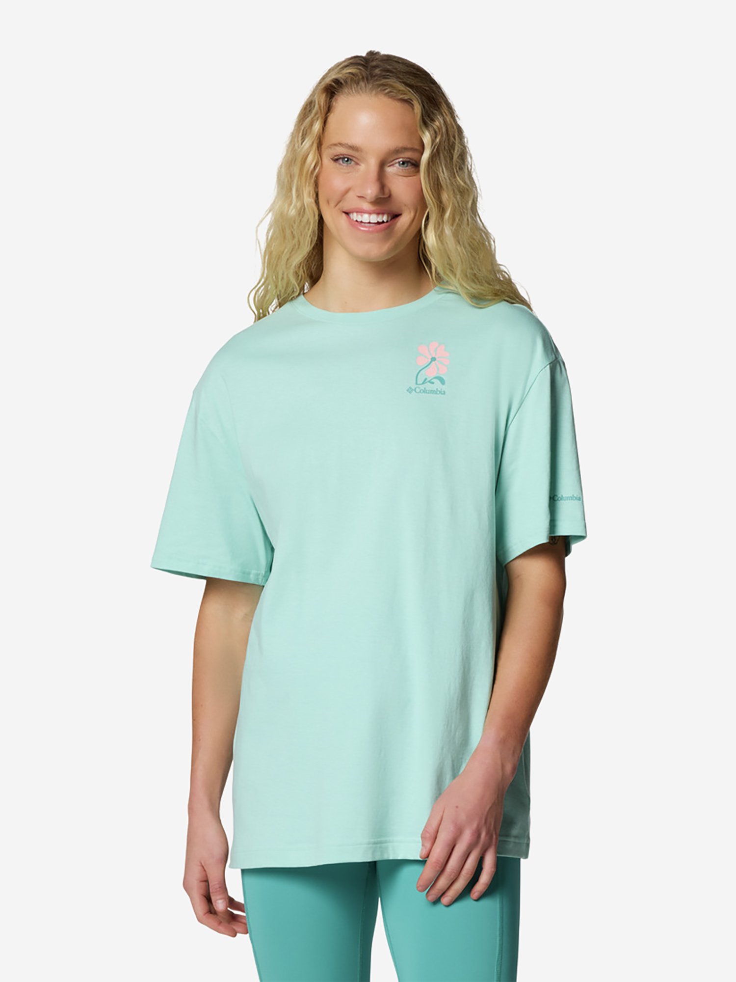фото Футболка женская оверсайз columbia rolling bend graphic oversized tee, голубой