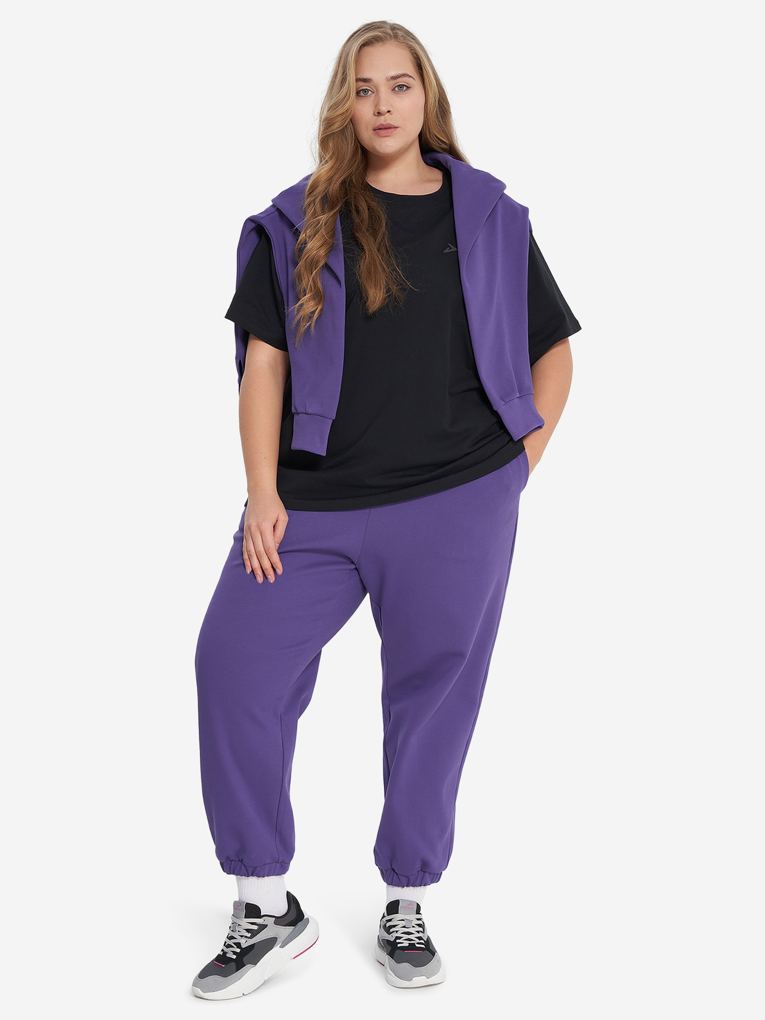 фото Брюки женские оверсайз demix, plus size, фиолетовый