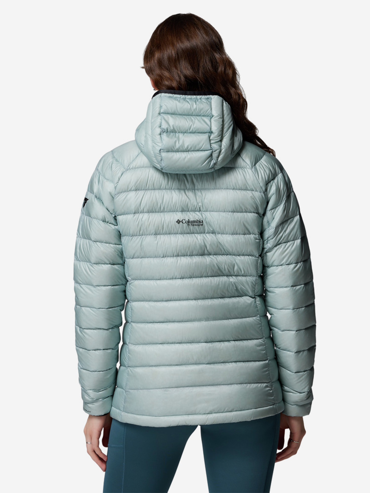 фото Пуховик женский columbia arctic crest down hooded jacket, голубой
