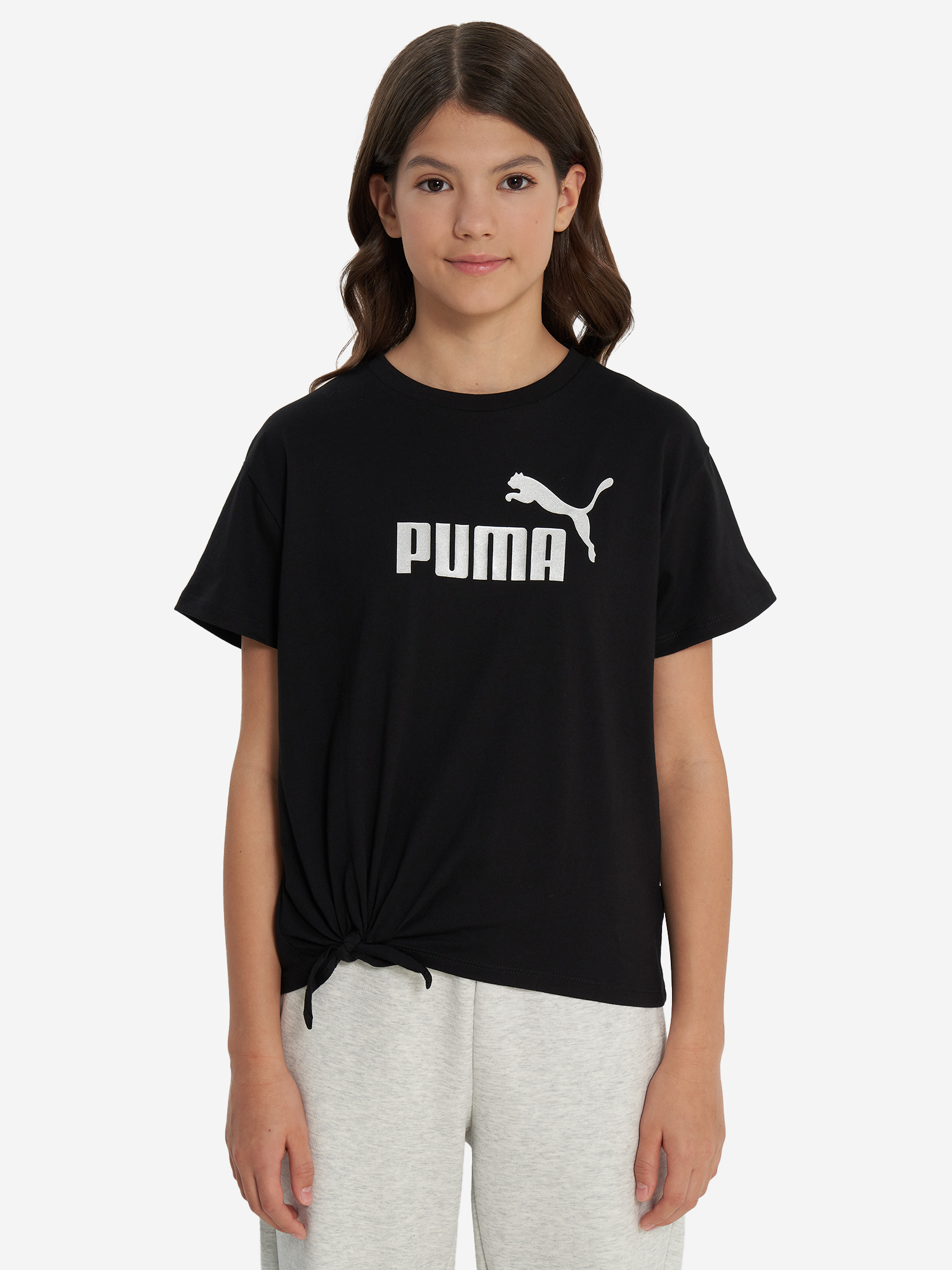 фото Футболка для девочек puma ess+ logo knotted, черный