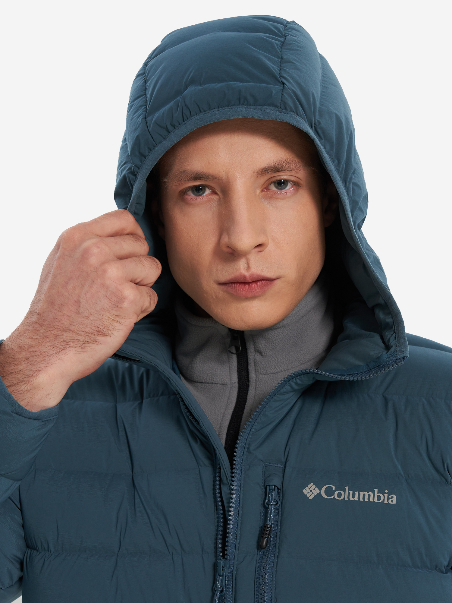фото Пуховик мужской columbia drift peak stretch down hooded jacket, голубой