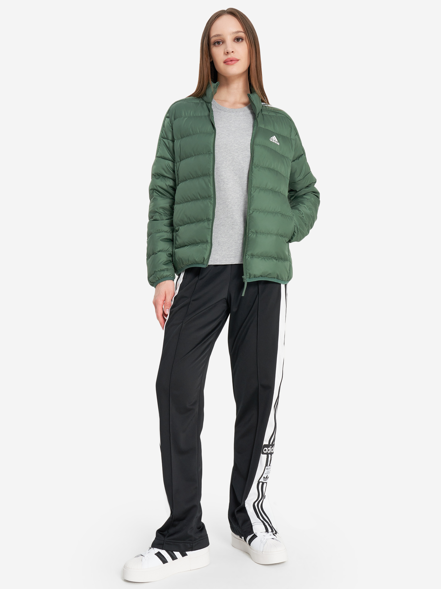 фото Пуховик женский adidas, зеленый