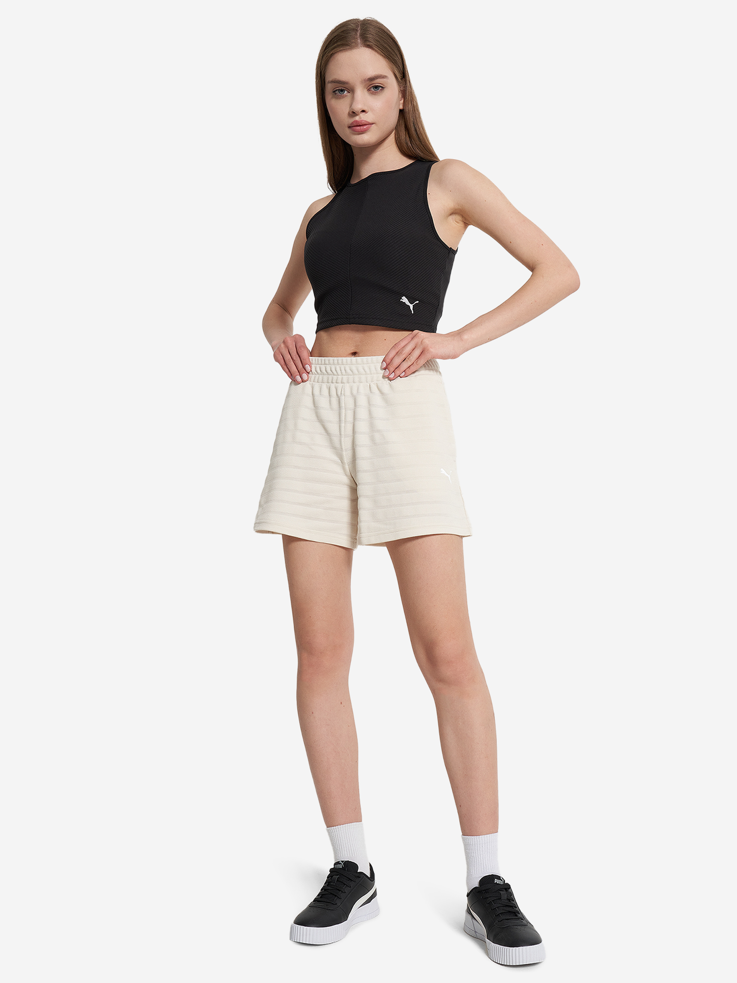 фото Шорты спортивные женские puma ess elevated, бежевый