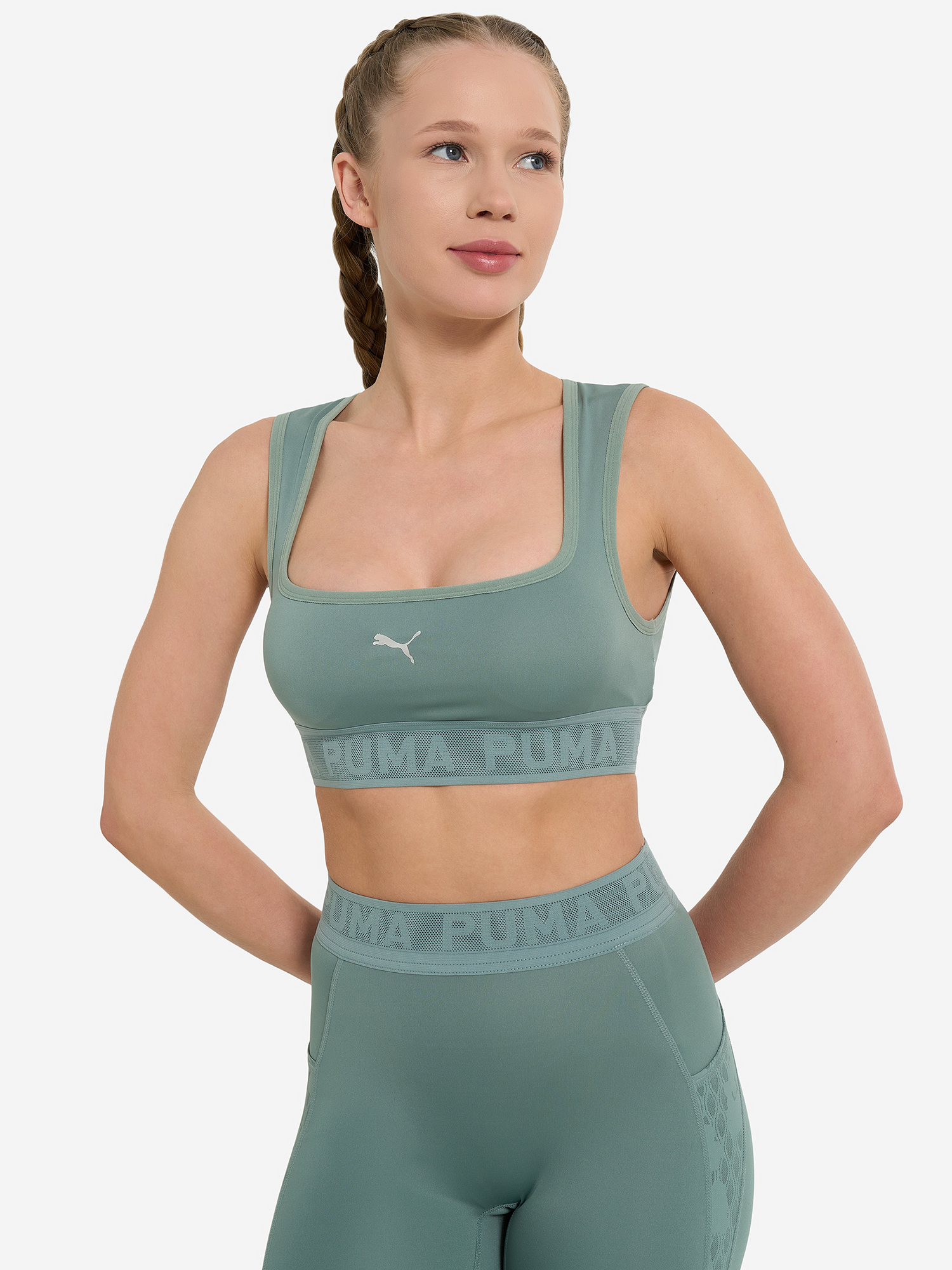 фото Топ бра спортивный puma move lace bra, зеленый