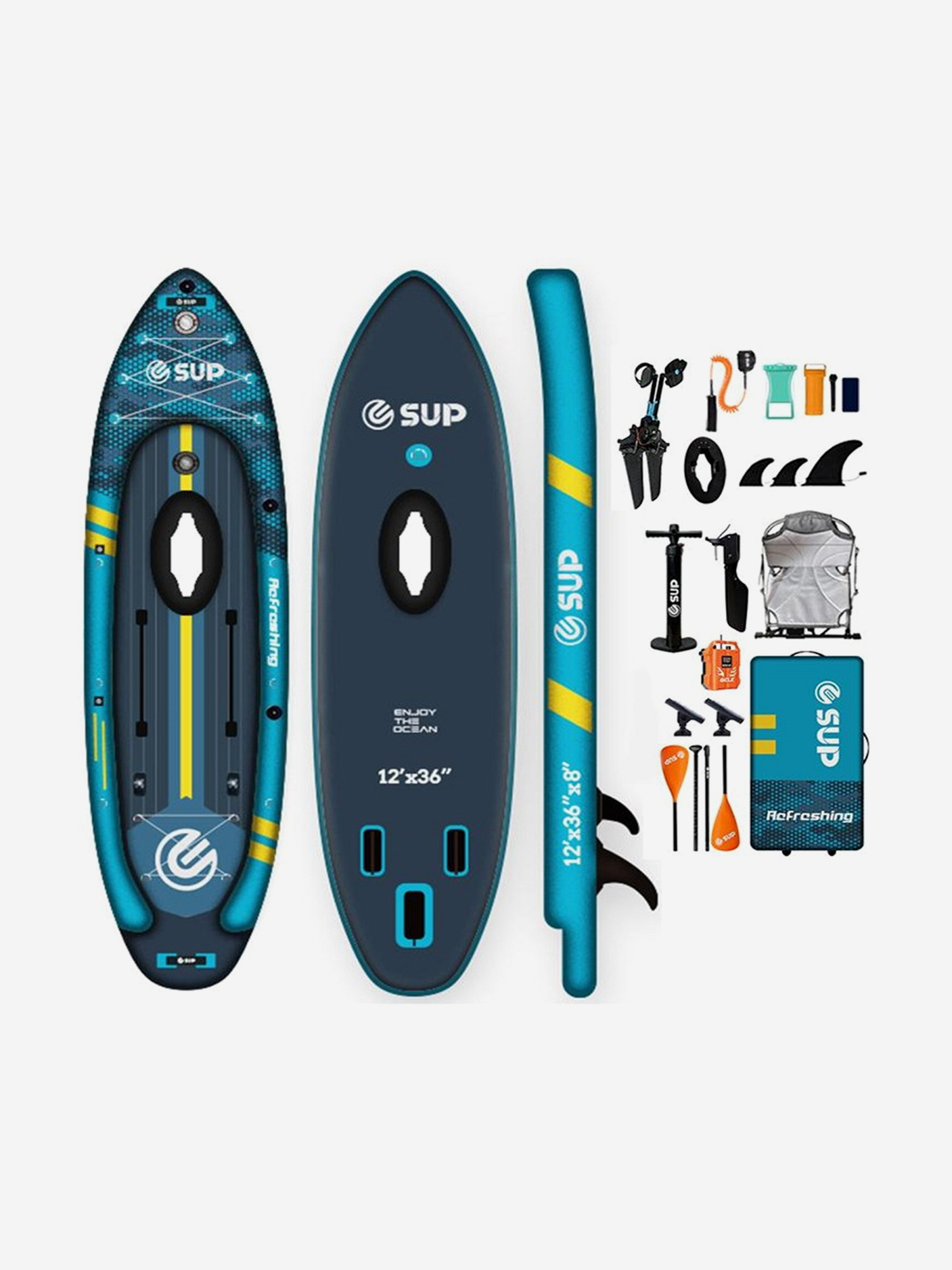 Надувная SUP-доска E-SUP REFRESHING, 12'x35"x7" 365*91*20 см сапборд, Голубой
Надувная SUP-доска E-SUP REFRESHING, 12'x35"x7" 365*91*20 см сапборд, Голубой