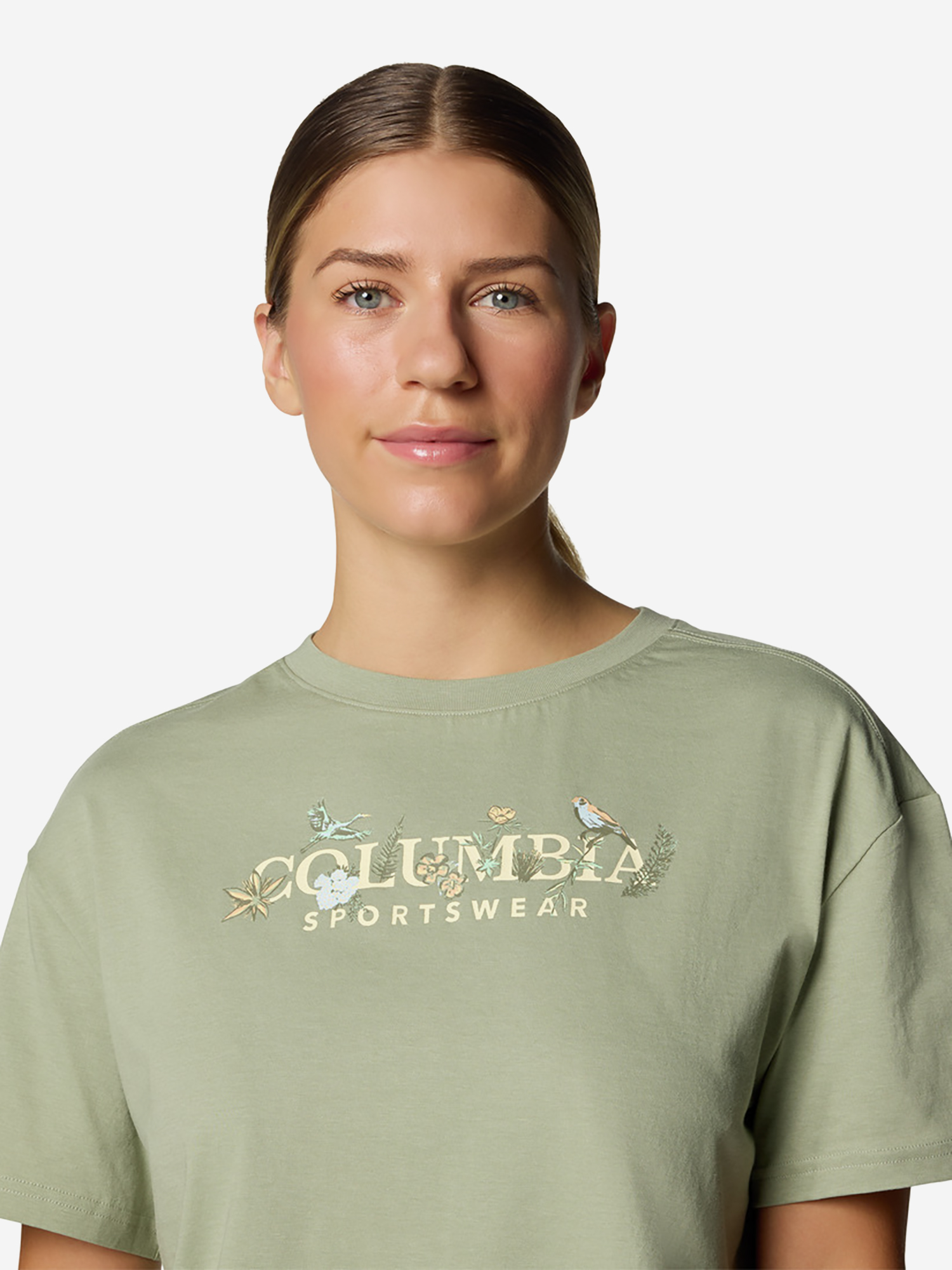 фото Футболка женская columbia rolling bend graphic relaxed crop ss, зеленый