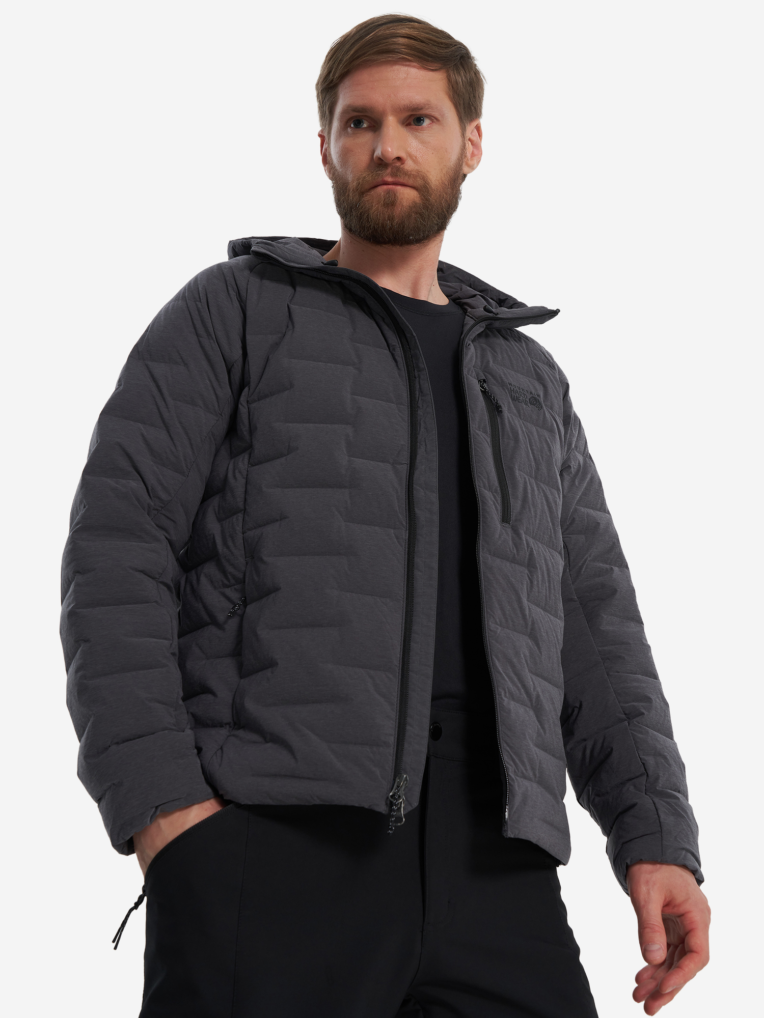 фото Пуховик мужской mountain hardwear stretchdown hoody, серый