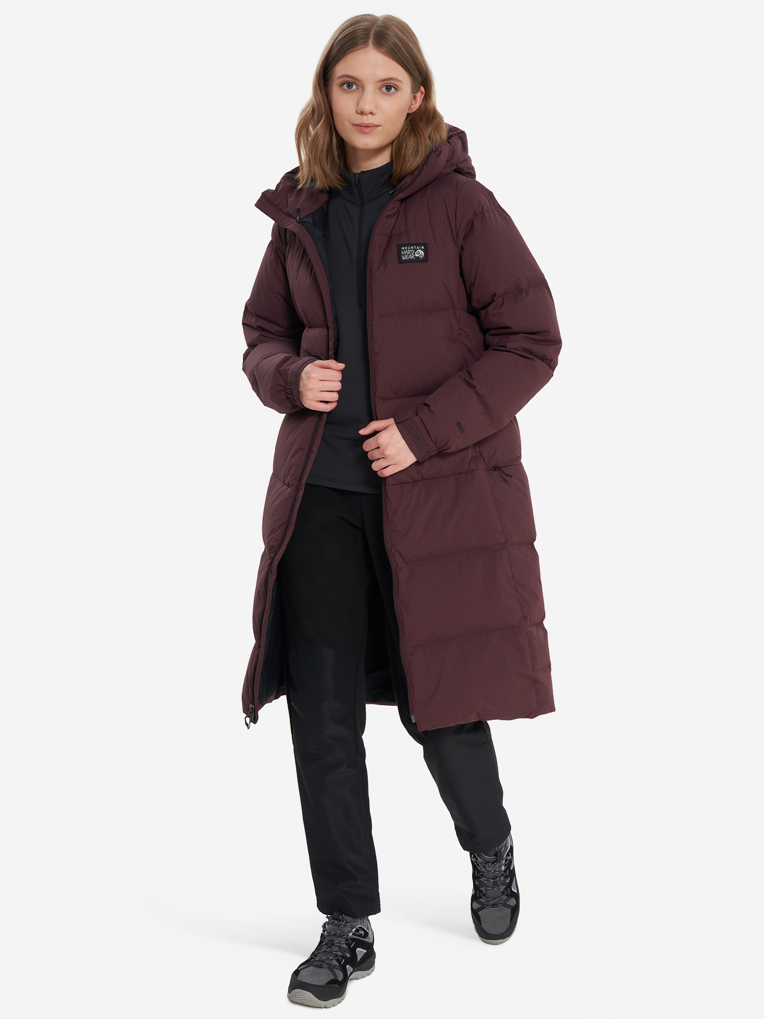 фото Пуховик женский mountain hardwear nevadan down long parka, фиолетовый