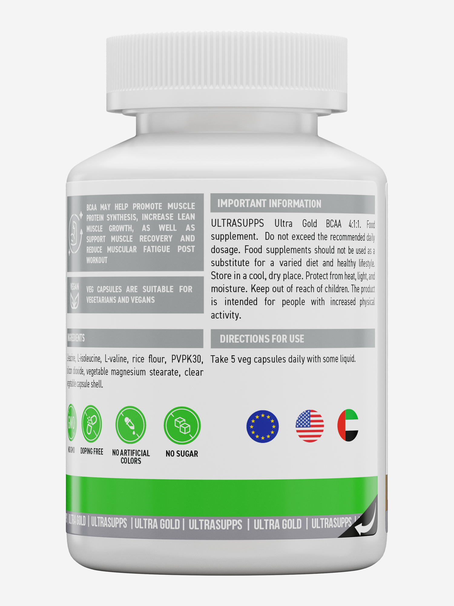 фото Аминокислоты ultrasupps bcaa 4:1:1, 150 шт, белый