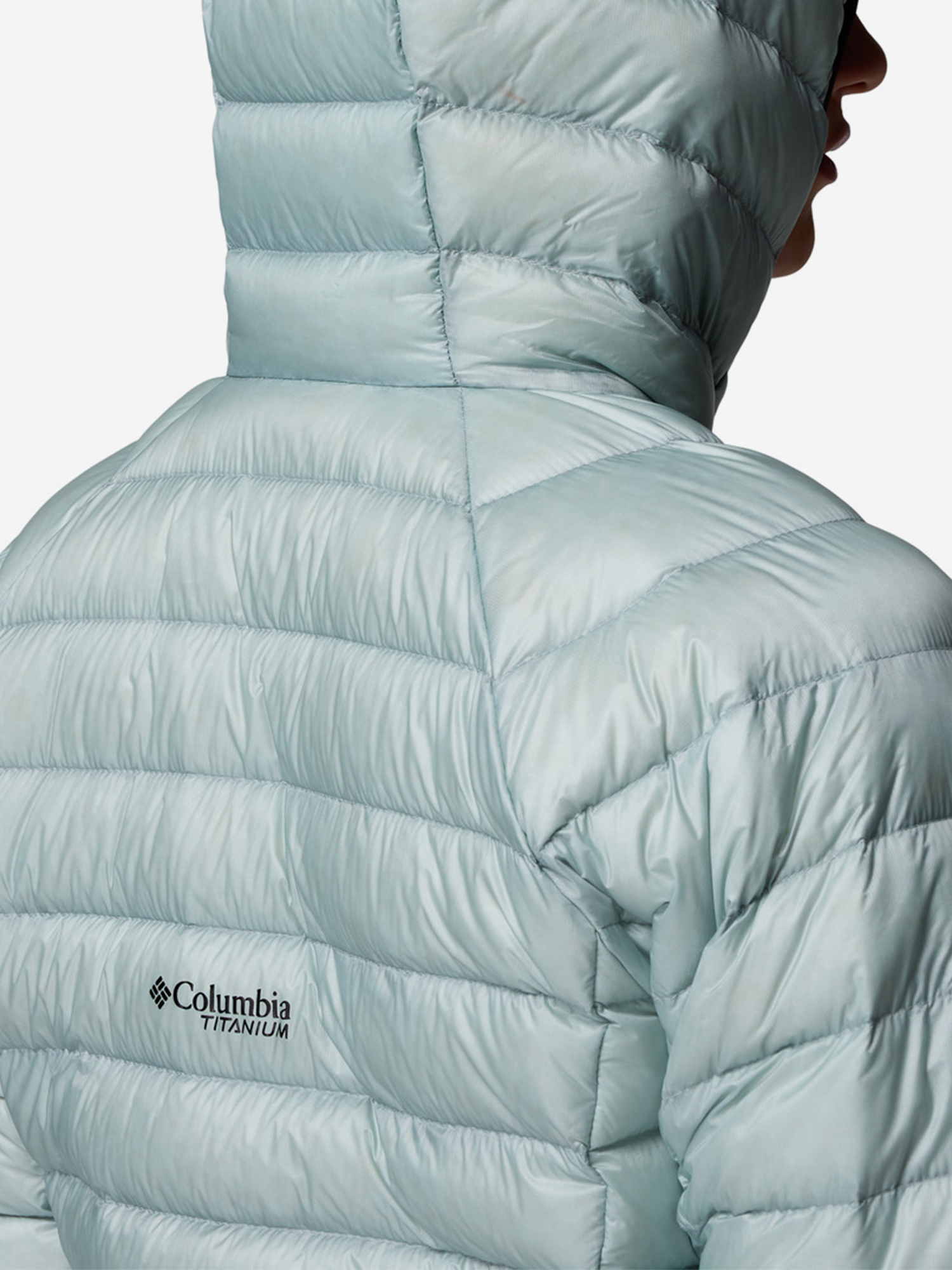 фото Пуховик женский columbia arctic crest down hooded jacket, голубой