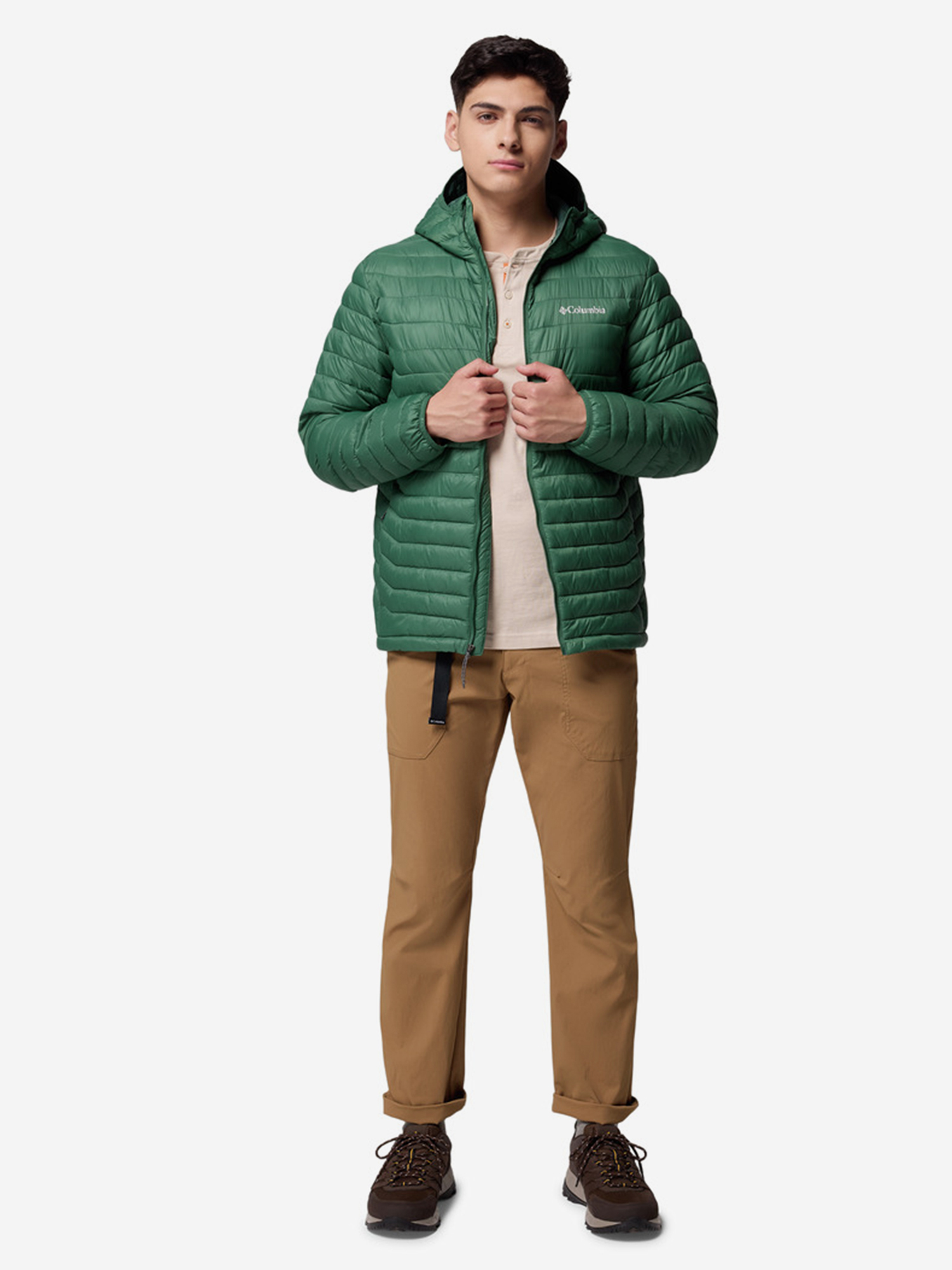 фото Куртка утепленная мужская columbia powder pass hooded jacket, зеленый