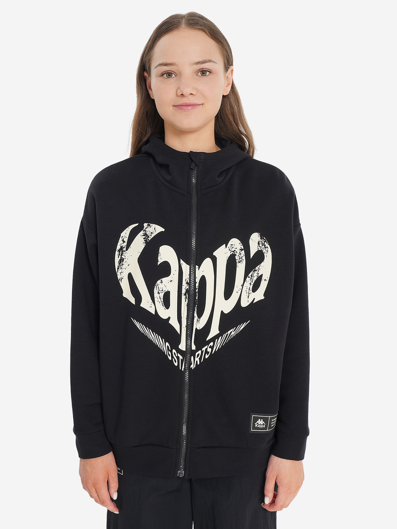 фото Толстовка для девочек оверсайз kappa, черный