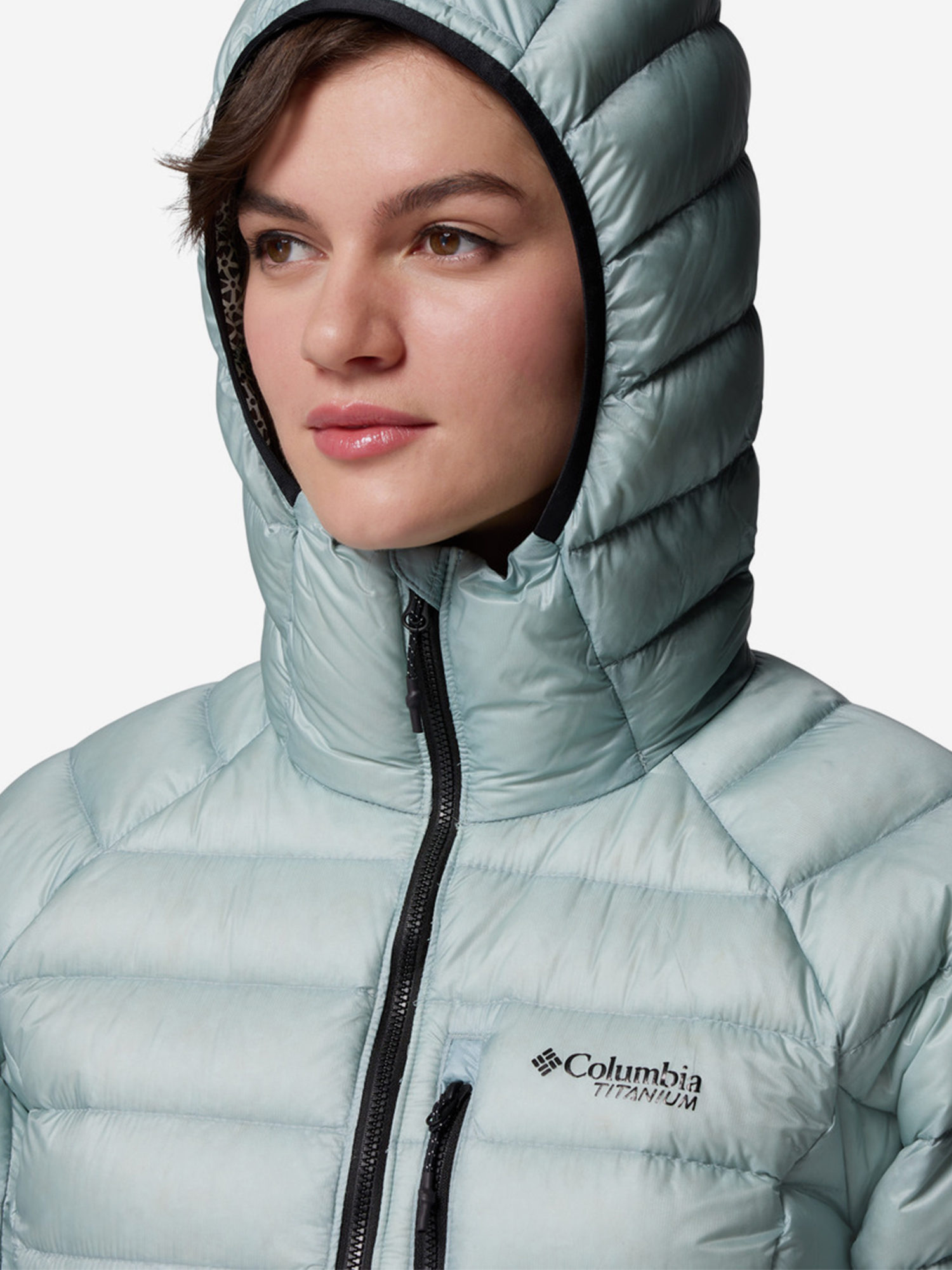 фото Пуховик женский columbia arctic crest down hooded jacket, голубой