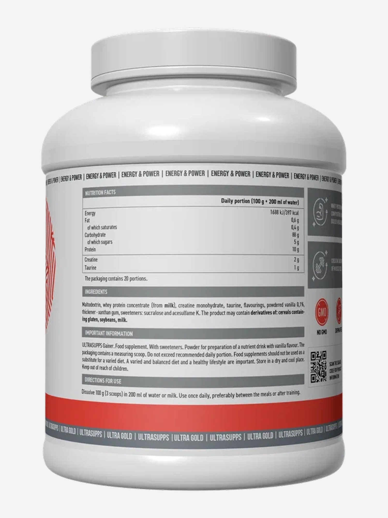 фото Гейнер ultrasupps ultra gold "ваниль", 2000 г, белый